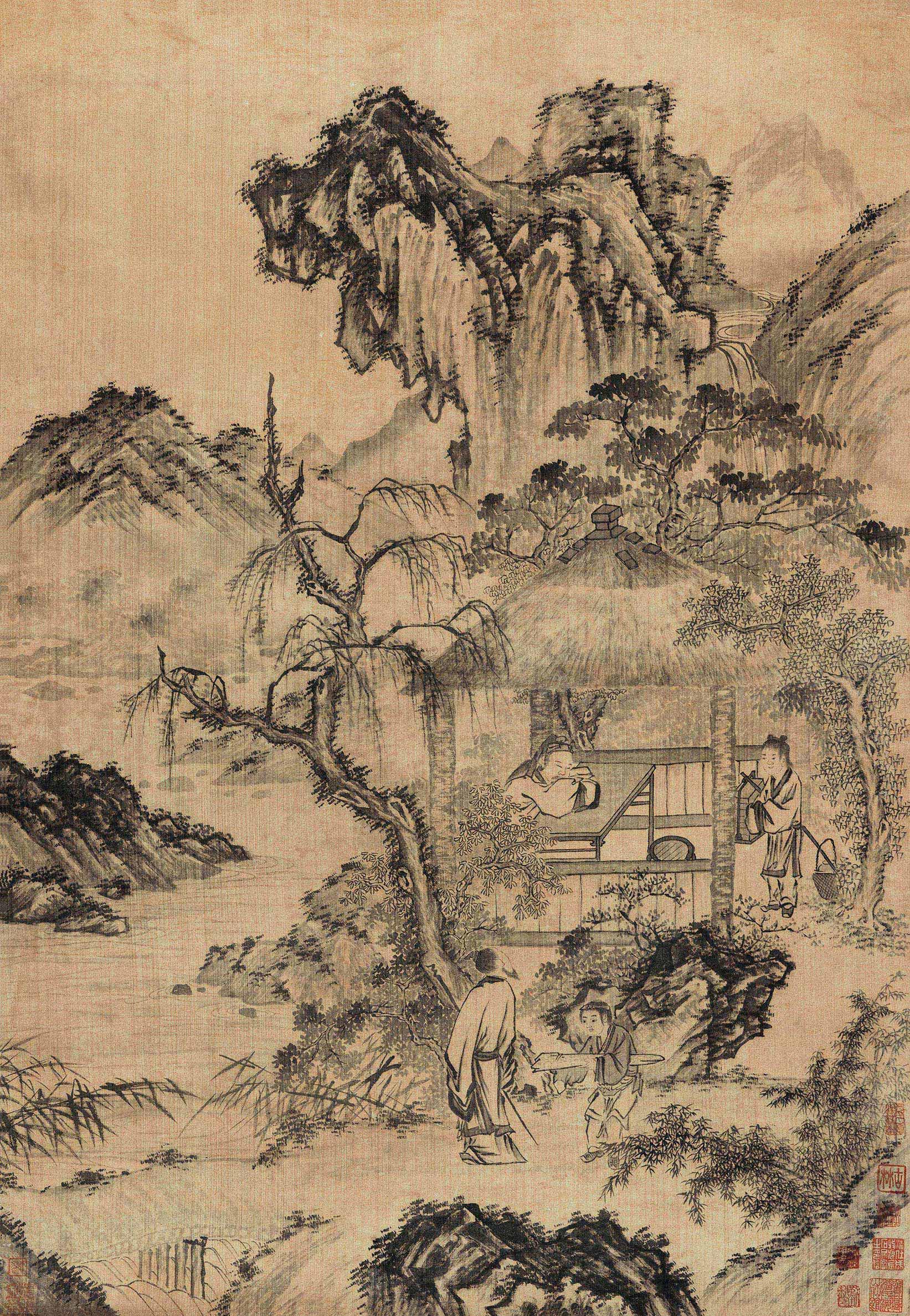 6170 携琴访友图 立轴 设色绢本