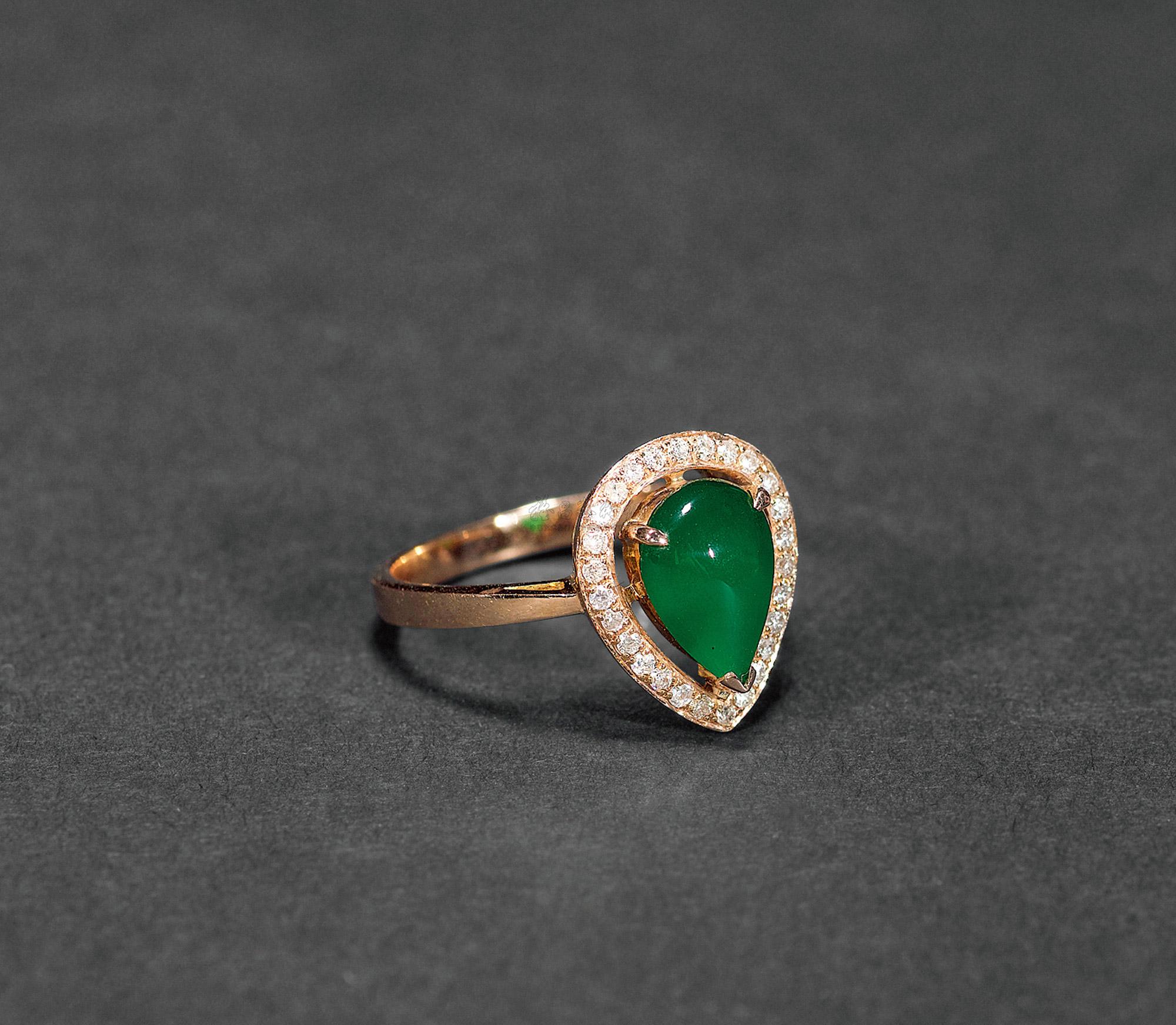 1178 18k玫瑰金钻石镶嵌老坑玻璃种帝王绿翡翠戒指