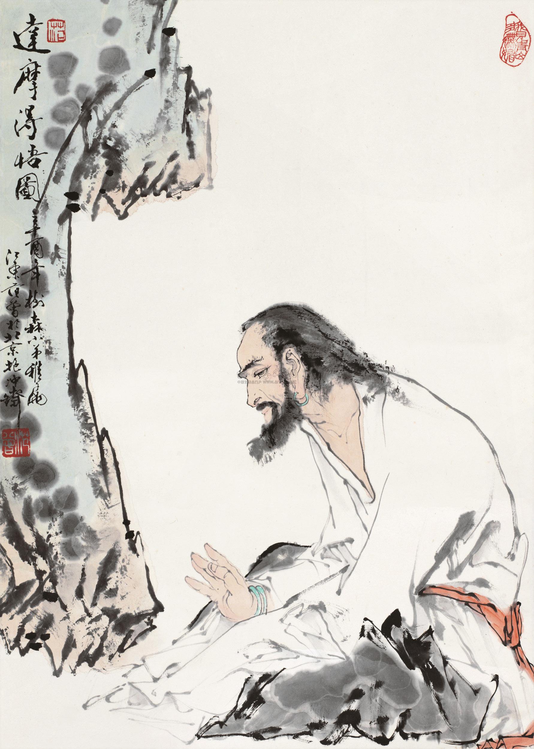 【1981年作 达摩道悟图 立轴 设色纸本】拍卖品_图片_价格_鉴赏_绘画