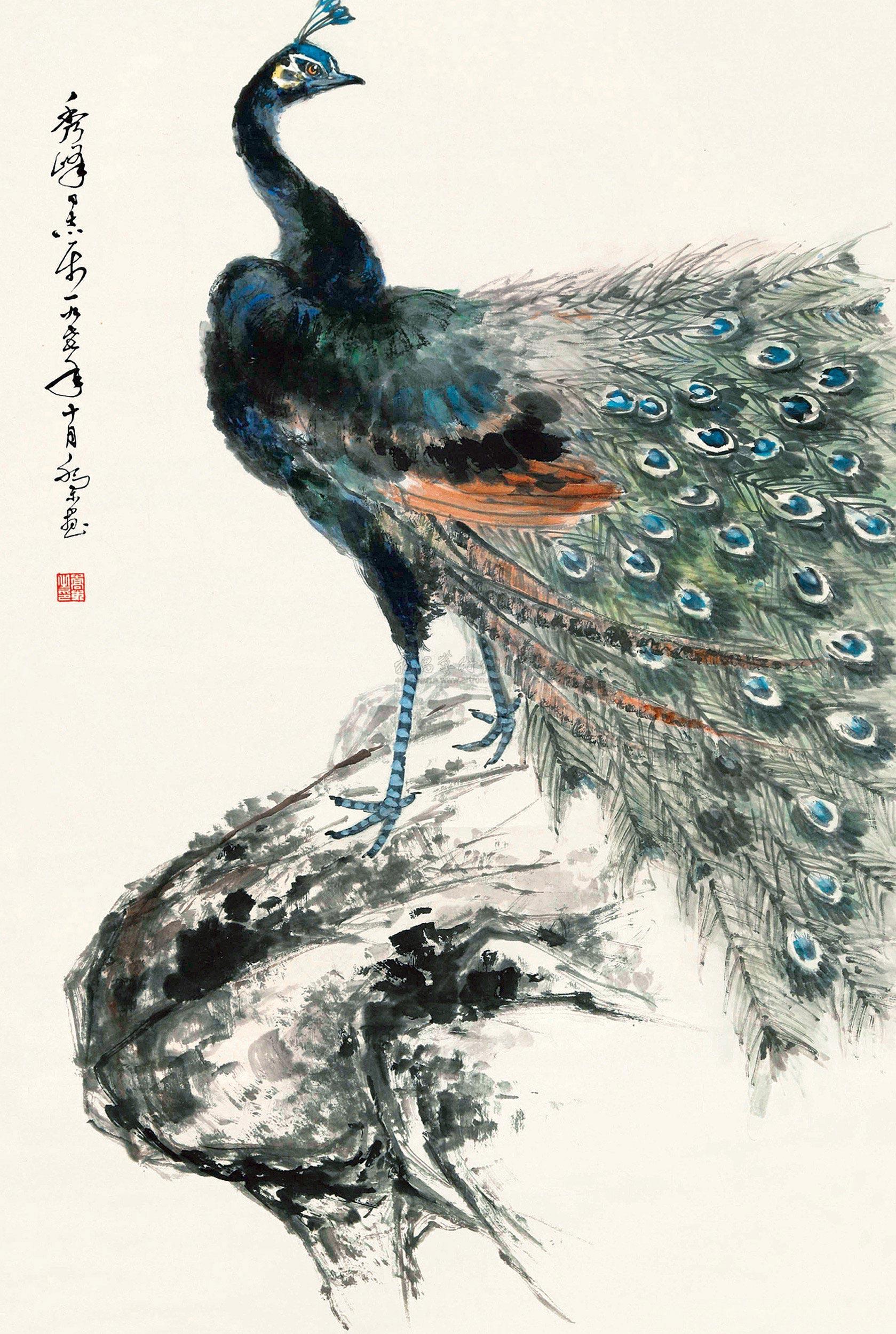 0245 孔雀 立轴 设色纸本