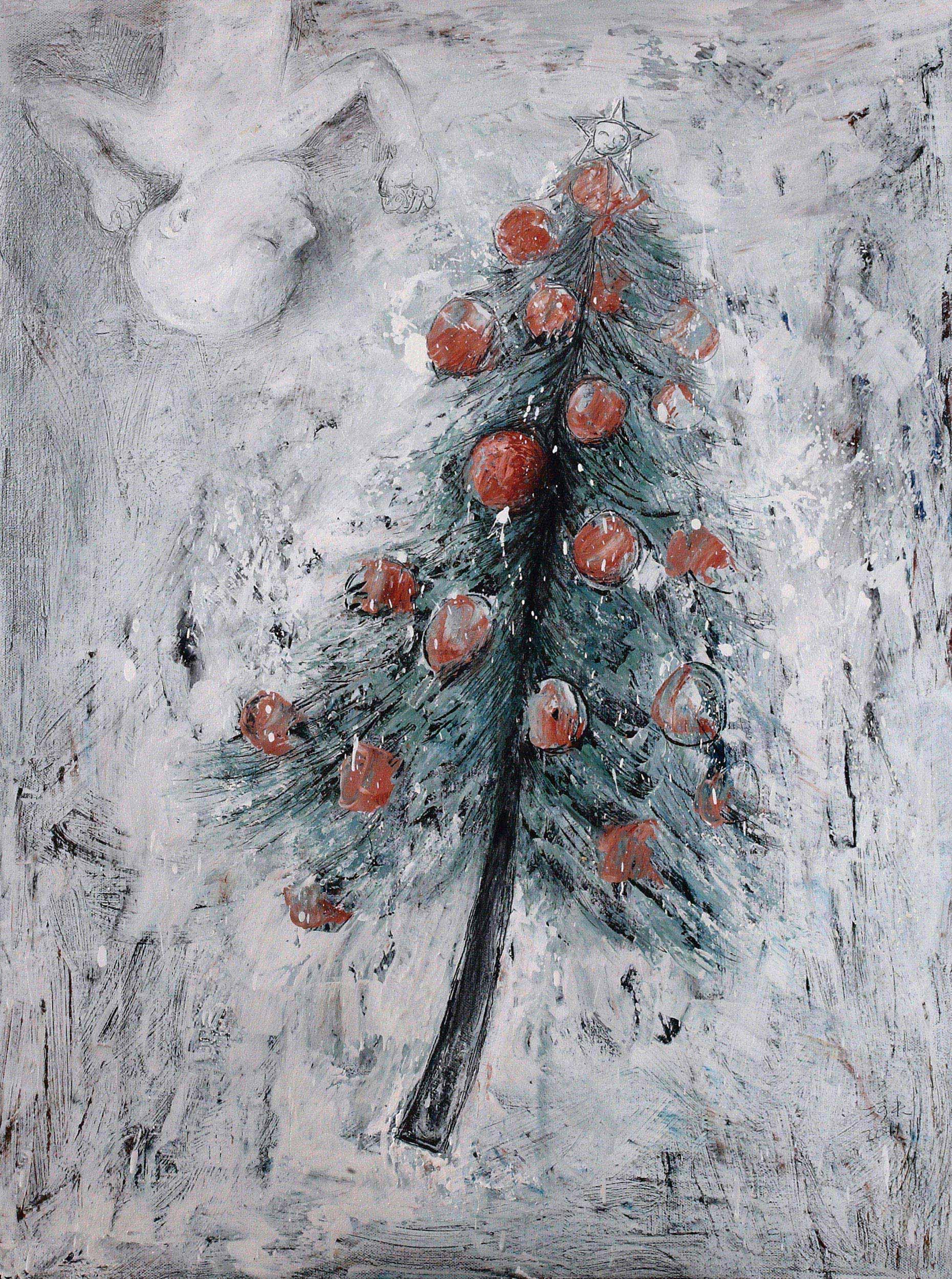 0714 2011年作 《童言·冬梦·圣诞树》 布面油画