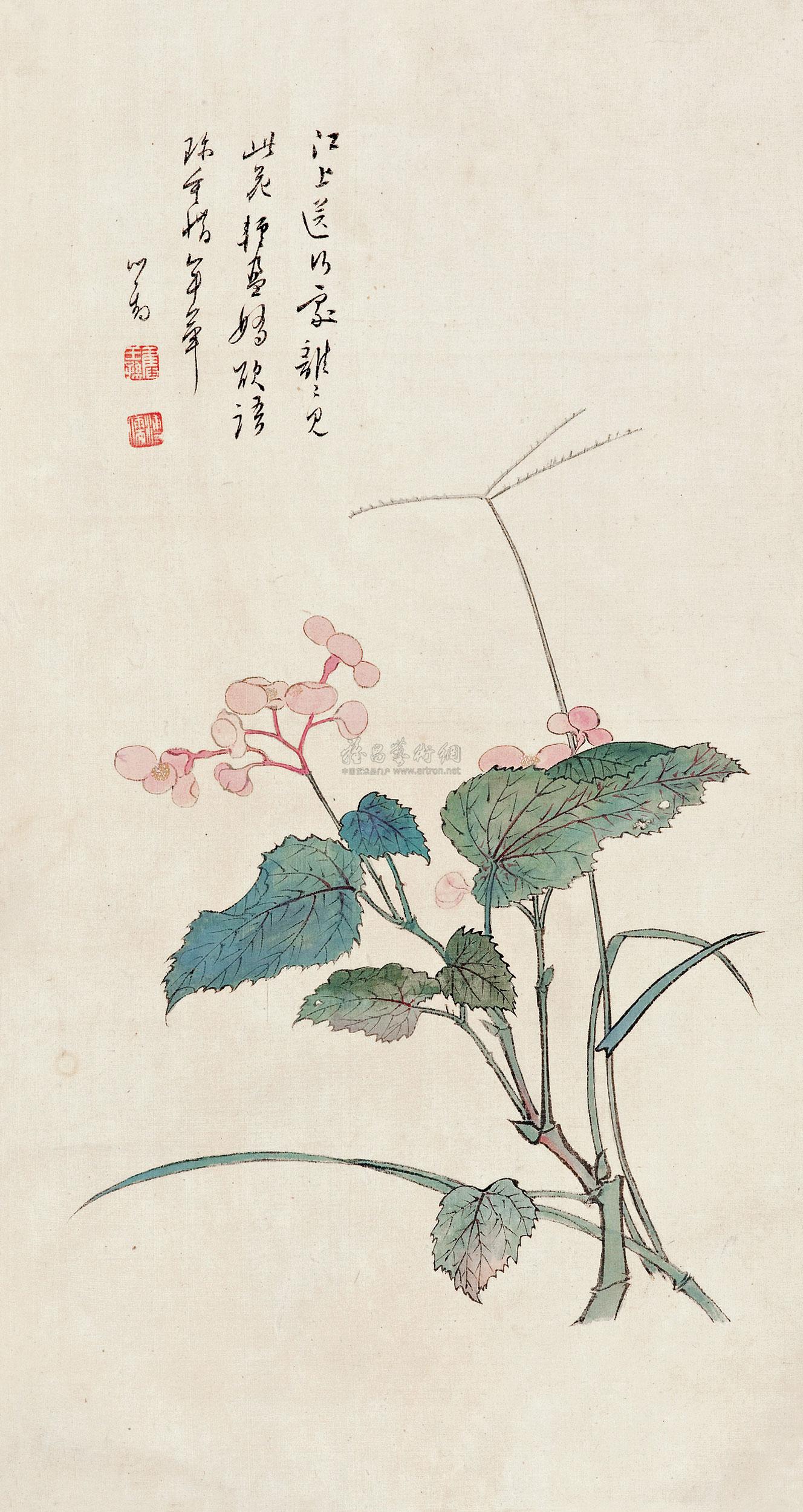 0350 海棠花 镜心 绢本