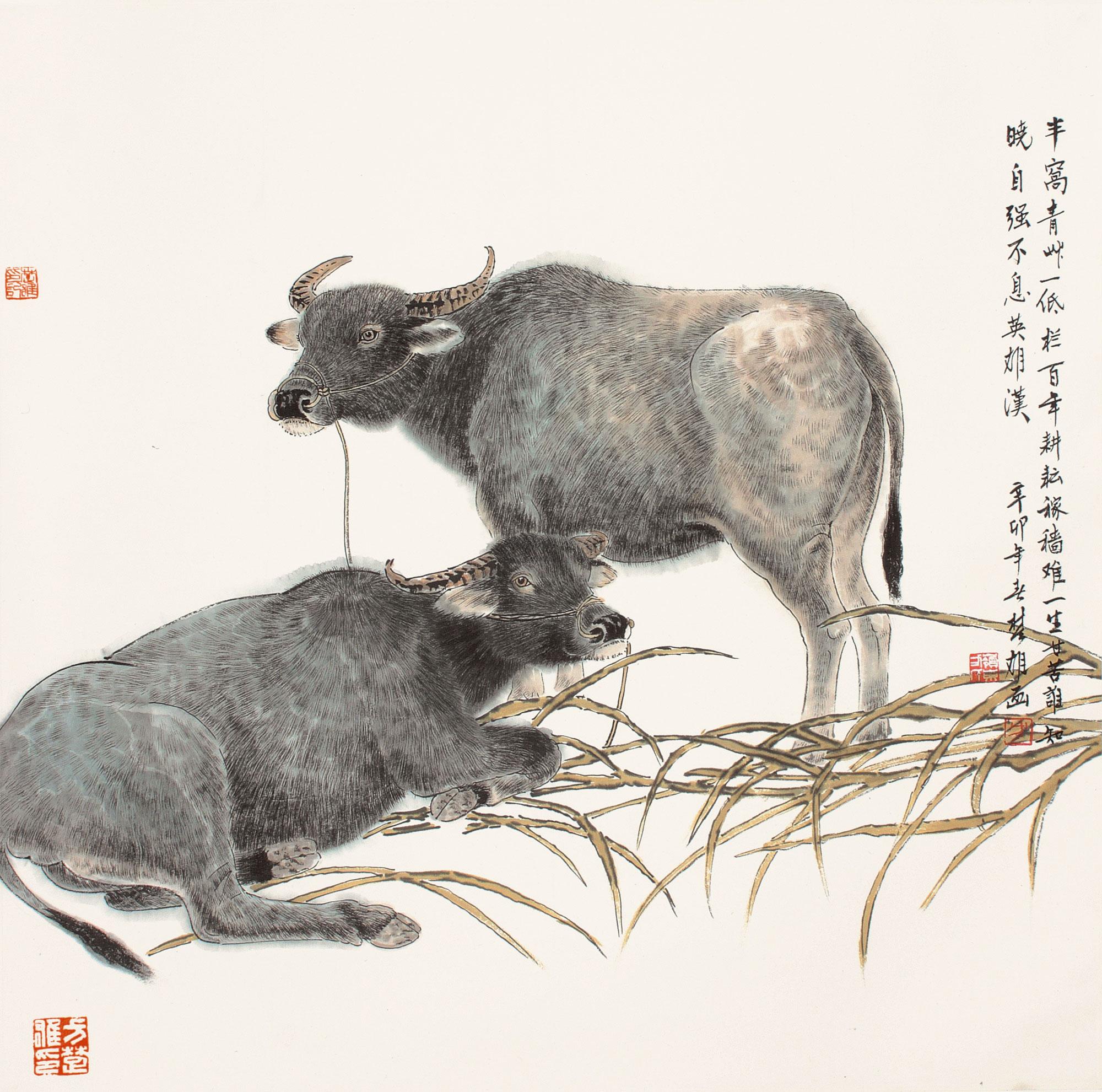 0439 双牛 立轴 纸本