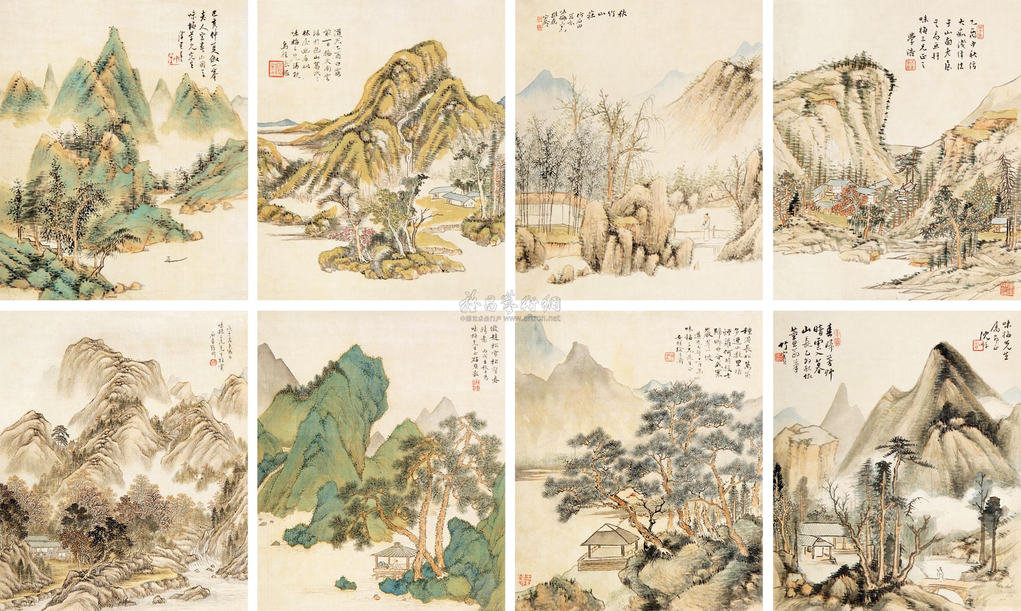 【山水册页 立轴 (八开) 设色绢本】拍卖品_图片_价格_鉴赏_绘画_雅昌