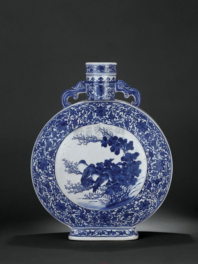 【清 青花花鸟纹抱月瓶】拍卖品_图片_价格_鉴赏_清代青花瓷器_雅昌