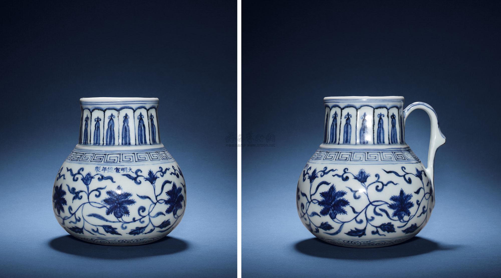 宣德 官窑青花缠枝花卉纹花浇】拍卖品_图片_价格_鉴赏_明代青花瓷器