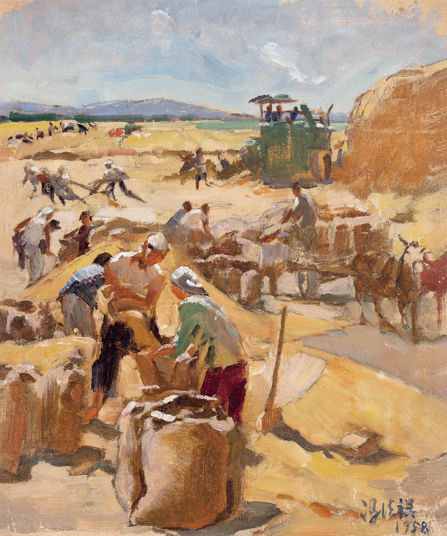 2292 1958年作 丰收创作稿之二 纸本油画