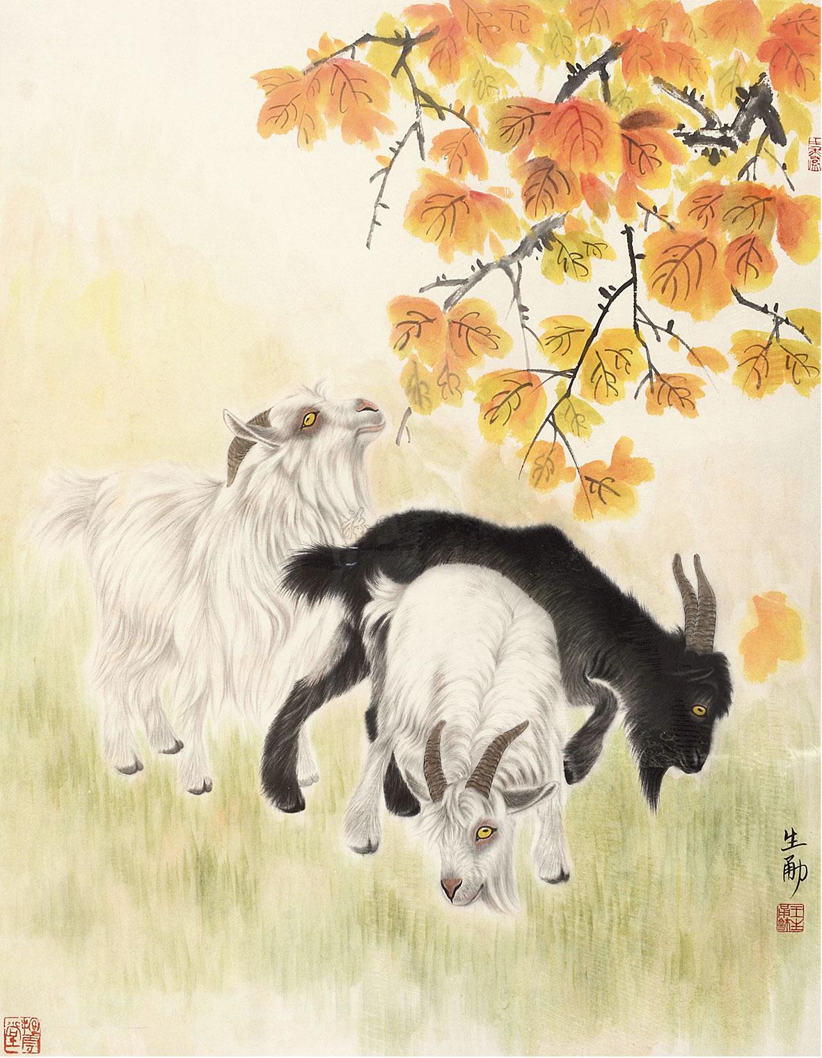 0361 三羊开泰 镜心 设色纸本