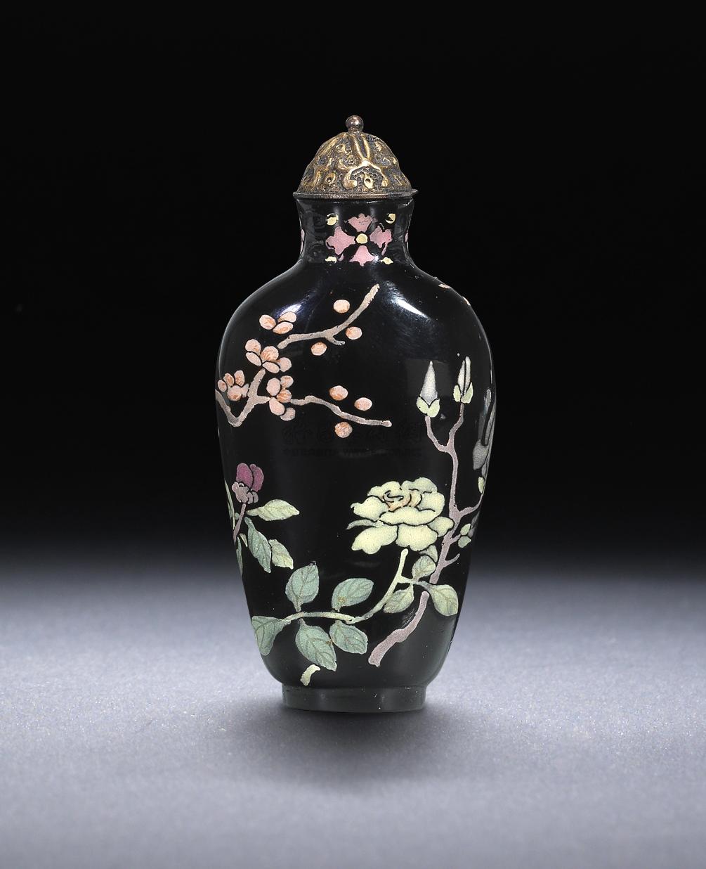 0098 清 玻璃画珐琅彩繁花图鼻烟壶