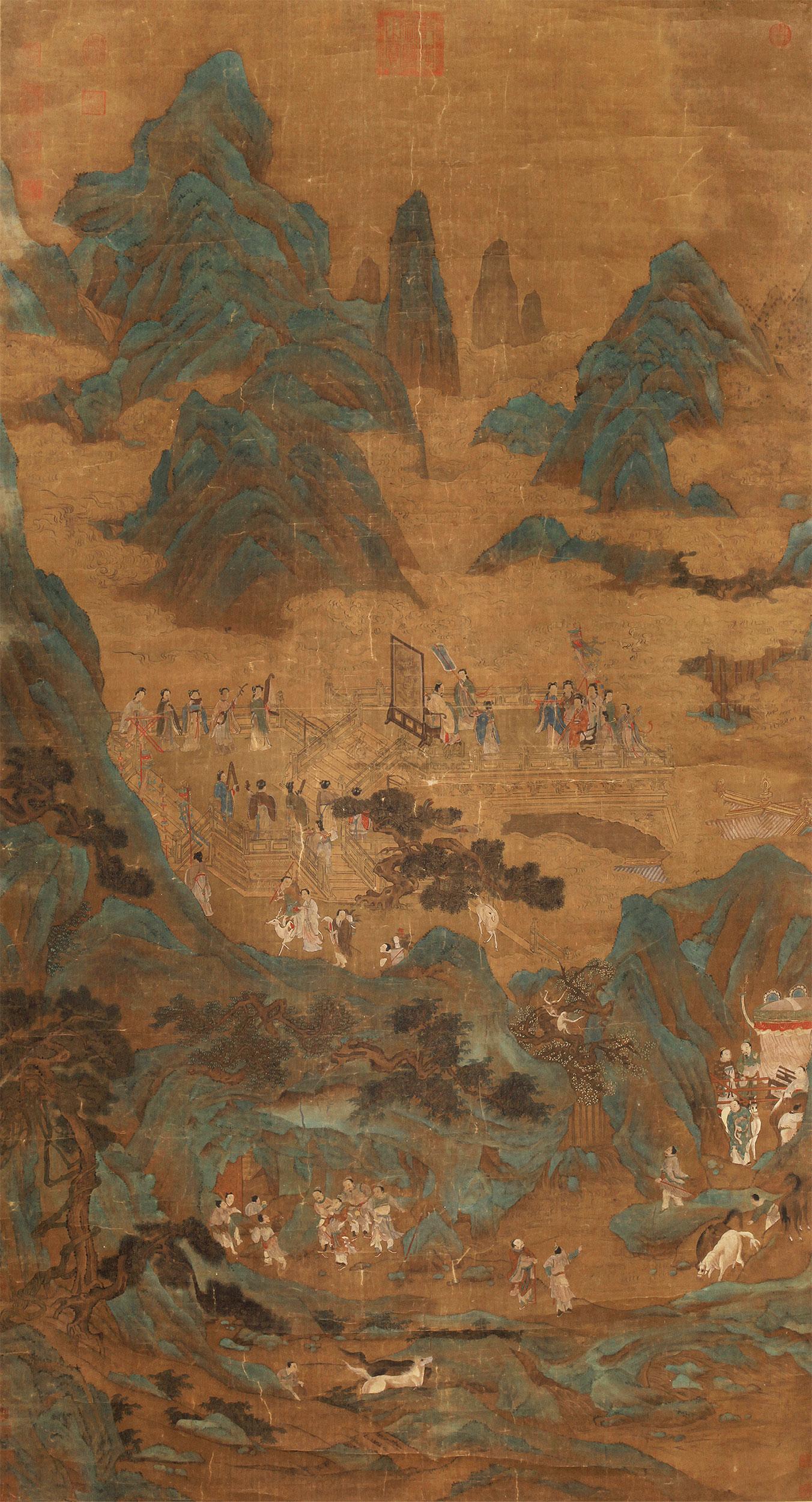 0096 青绿山水人物 立轴 绢本