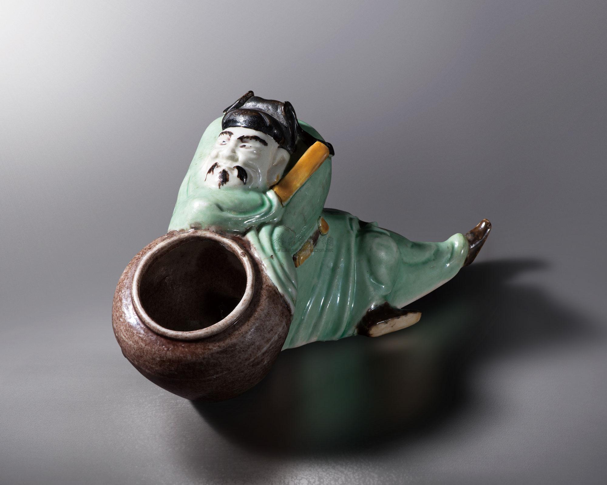 0012 清康熙 素三彩太白醉酒水盂