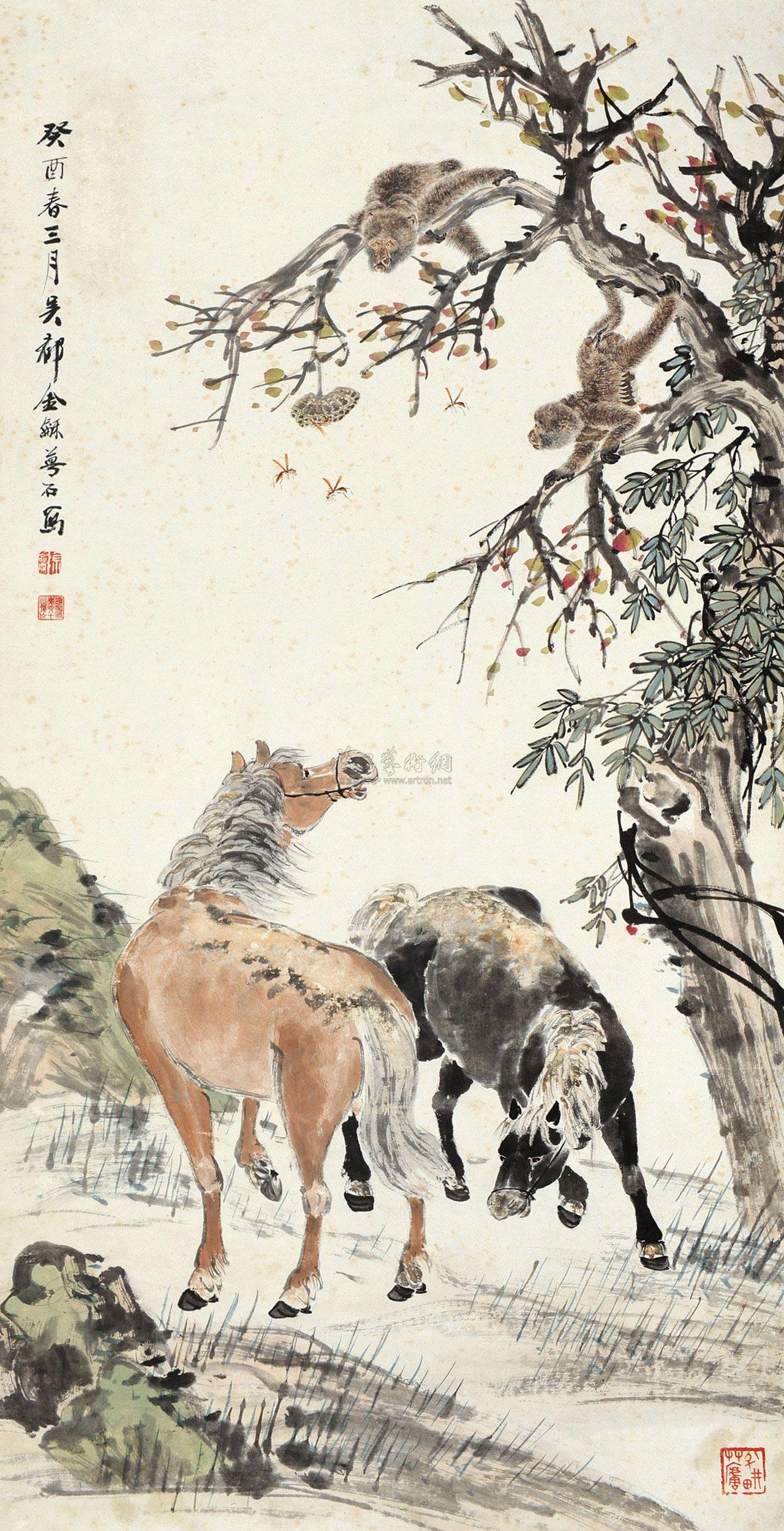 【癸酉(1933)年作 马上封侯 立轴 设色纸本】拍卖品_图片_价格_鉴赏_