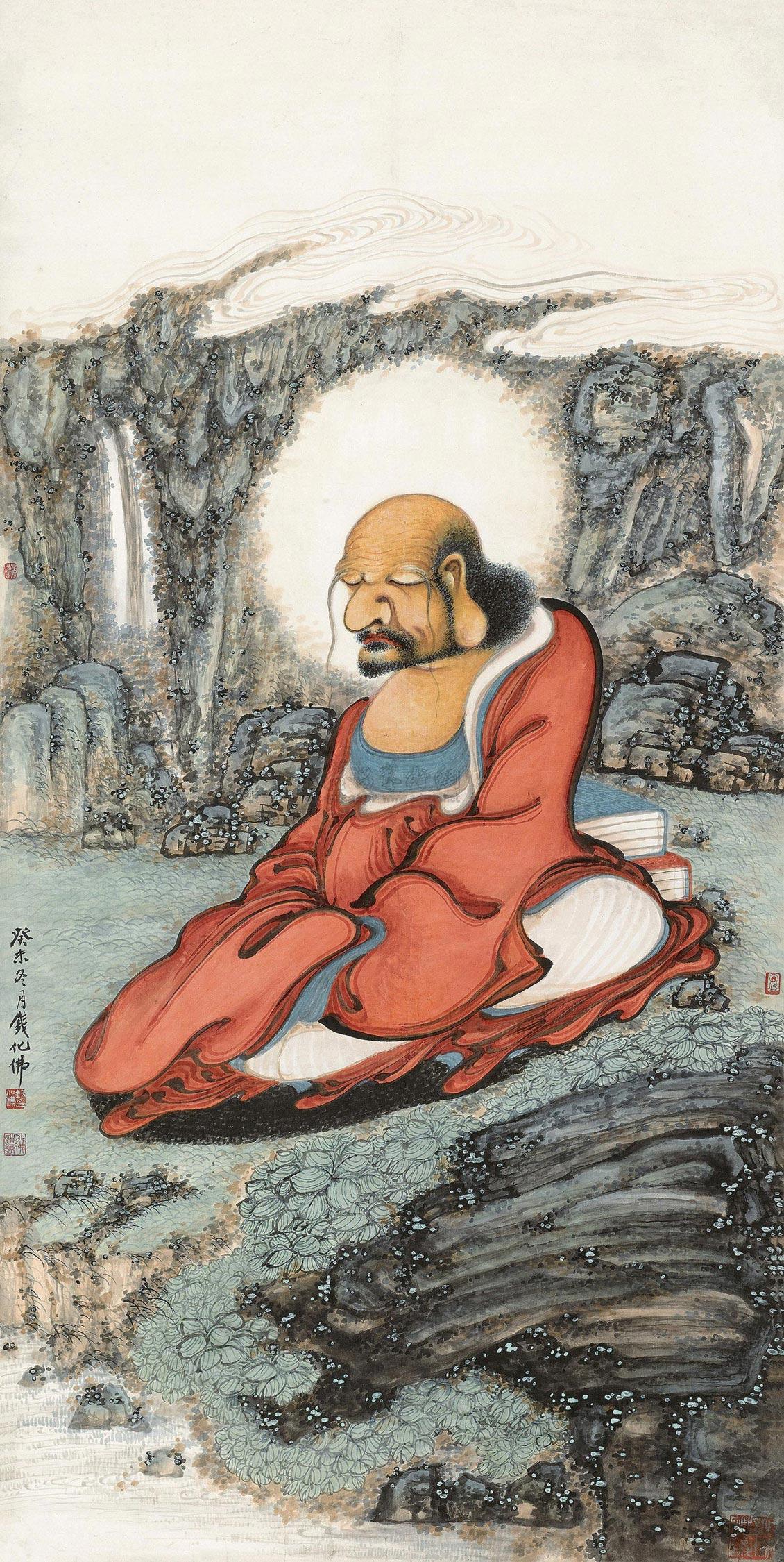 0042 1943年作 达摩祖师 立轴 设色纸本