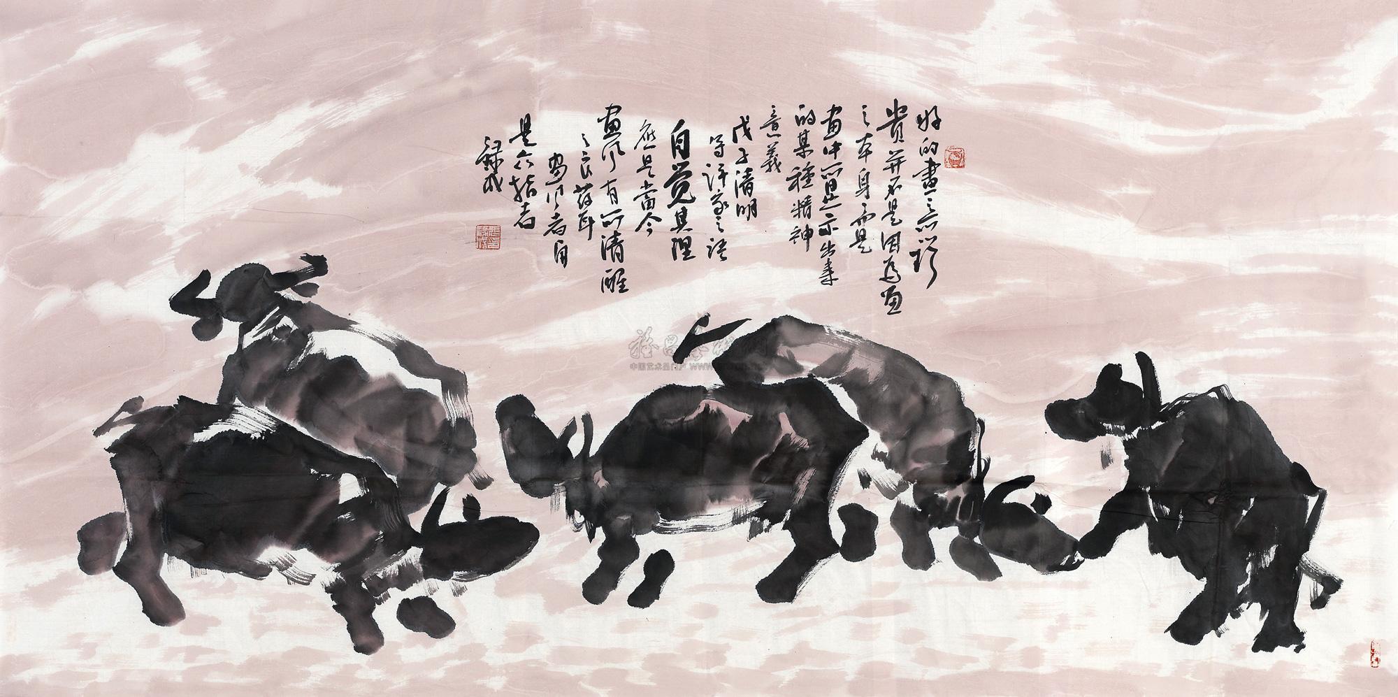 0434 2008年作 群牛图 镜心 设色纸本
