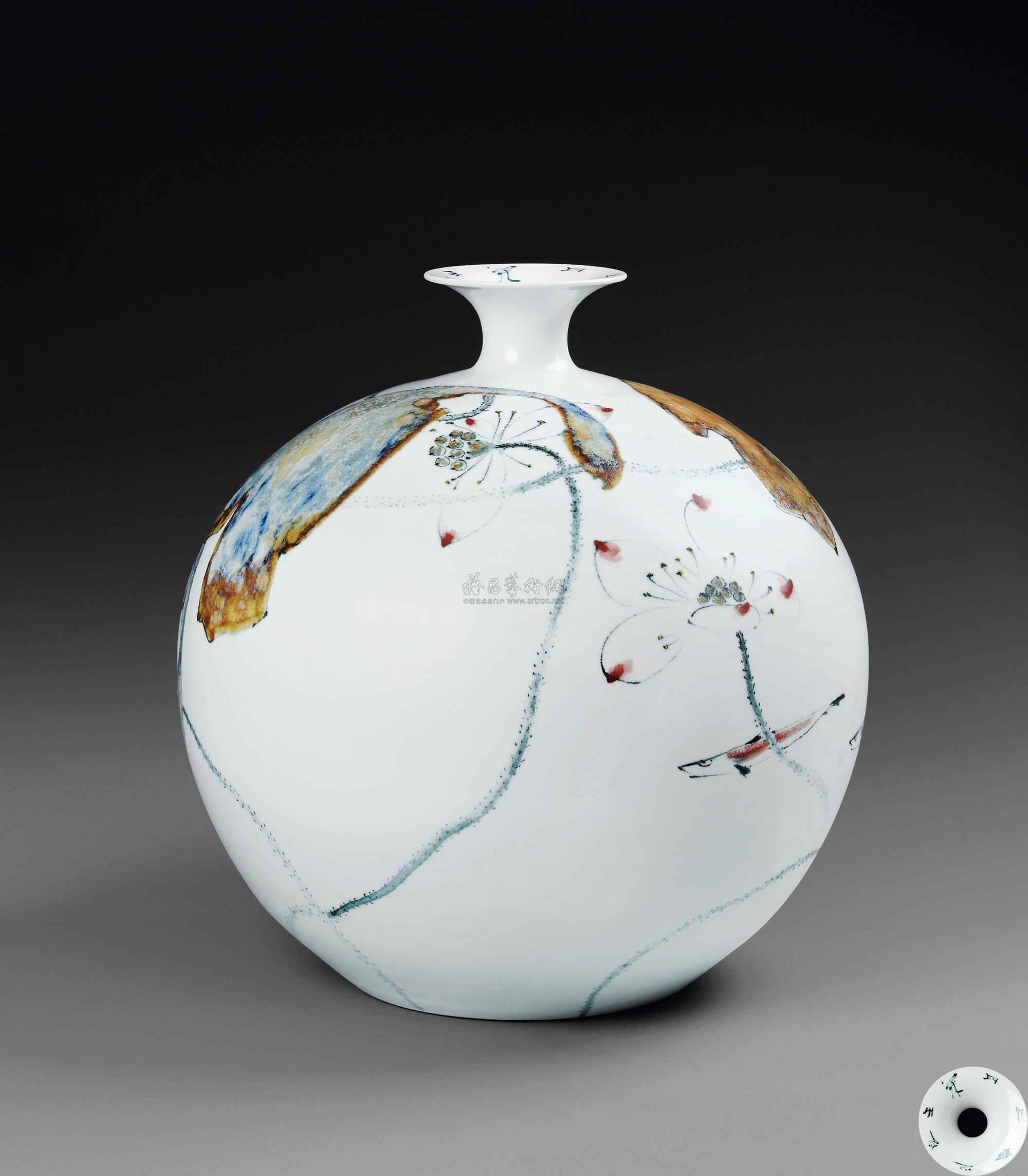 0885 尉涧松-高温色釉《荷花游鱼》