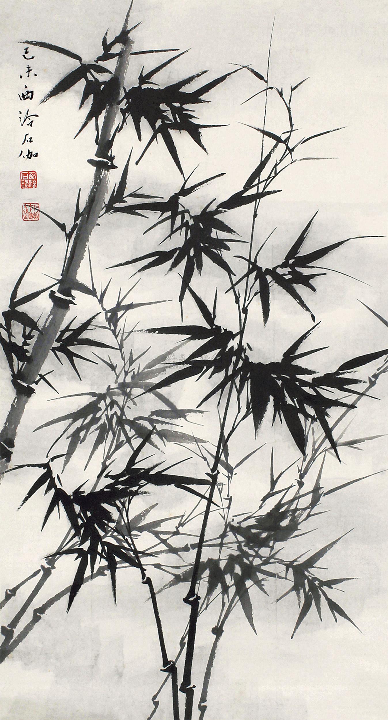 0174 风竹图 立轴 设色纸本