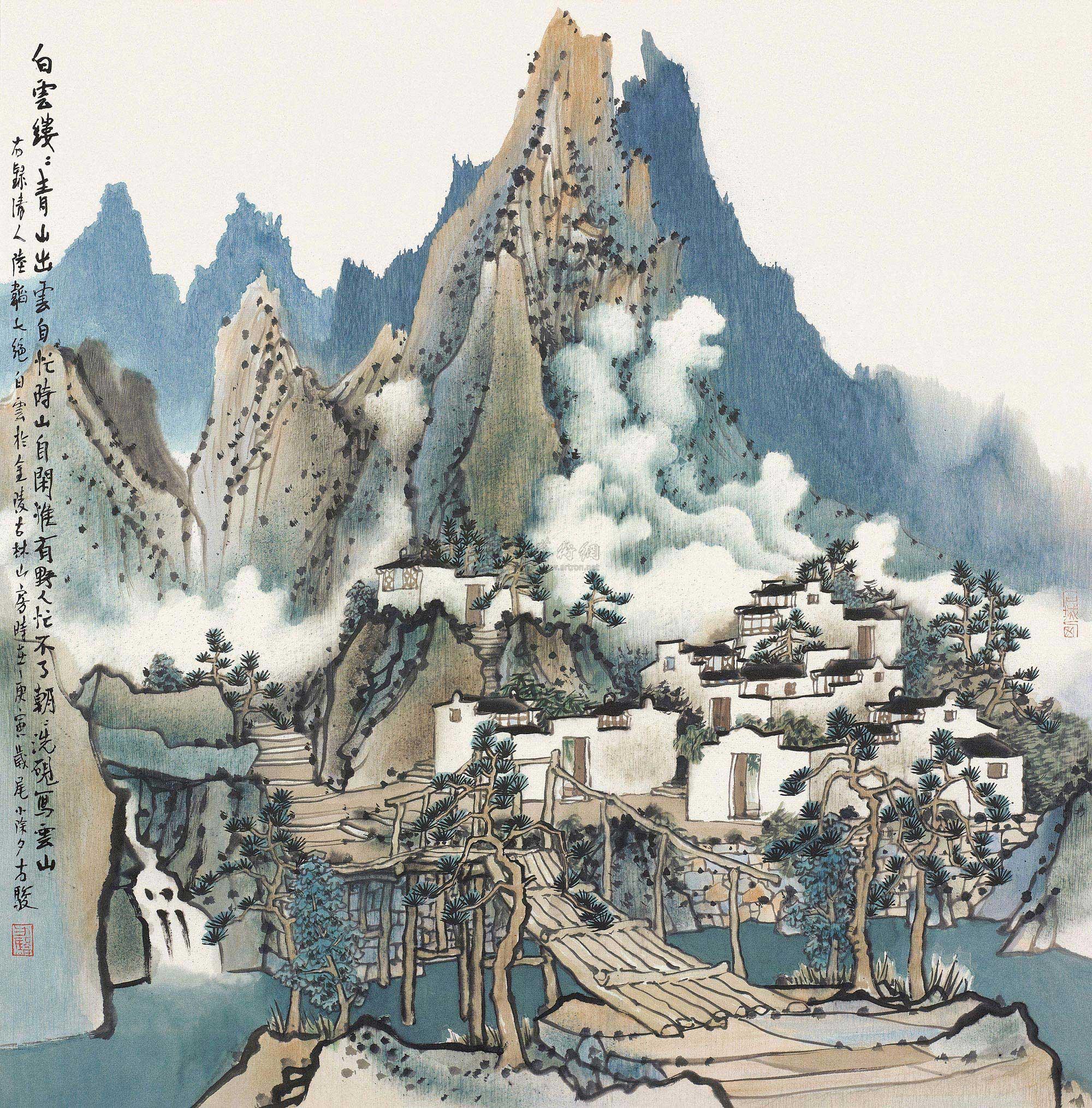 描绘青山美景的画图片