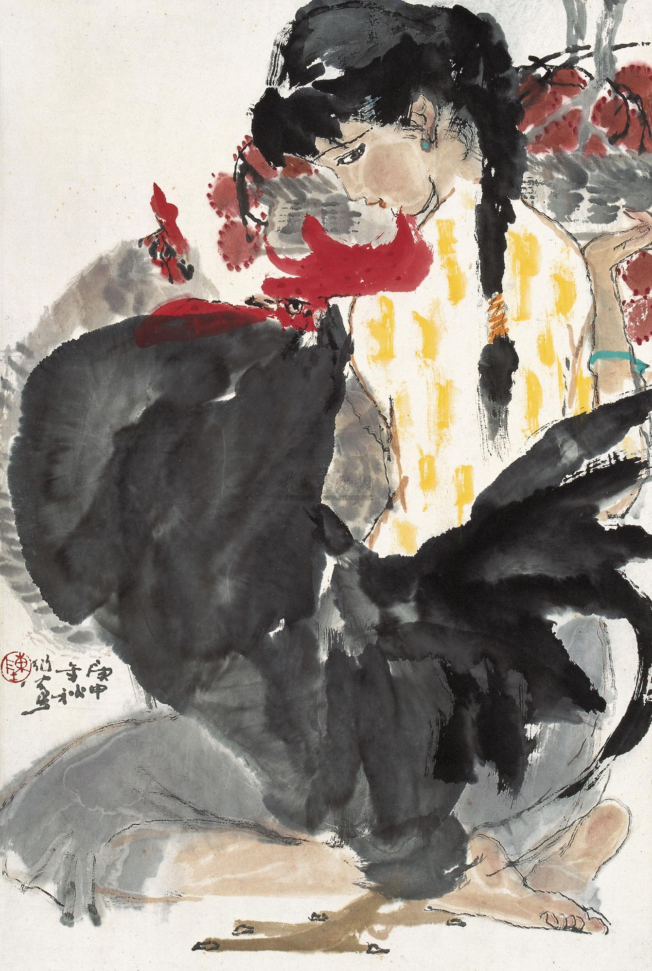 0147 1980年作 少女 立轴 设色纸本