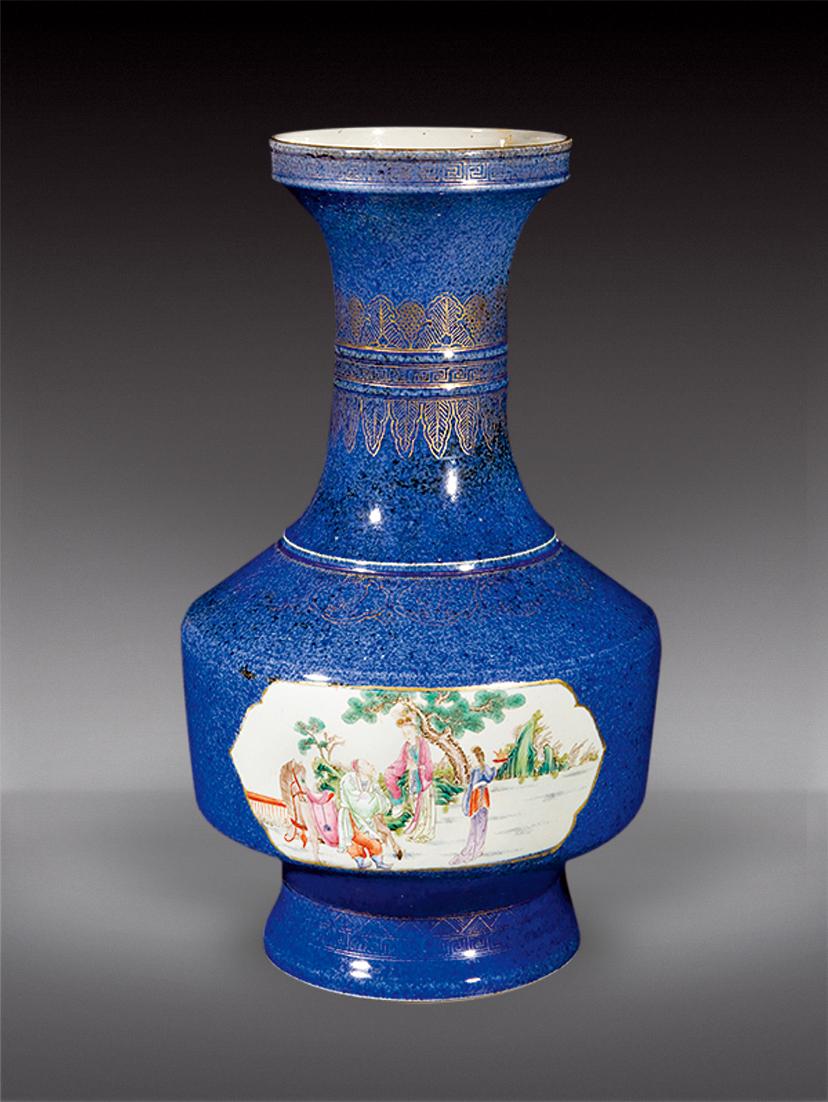 【民国 洒蓝釉开光粉彩人物盘口瓶】拍卖品_图片_价格_鉴赏_民国瓷器