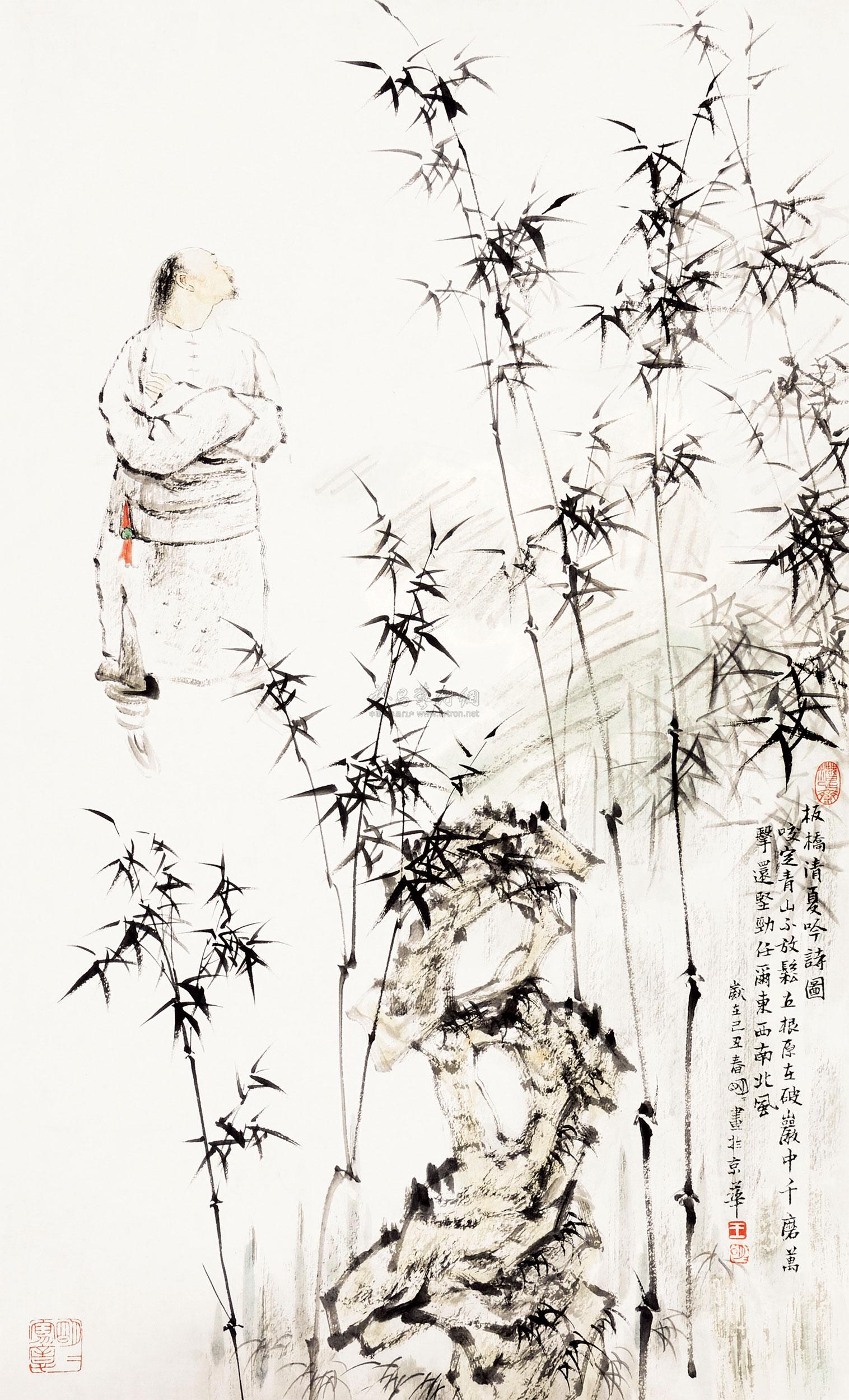 0516 2009年作 板桥清夏吟诗图 镜心 设色纸本