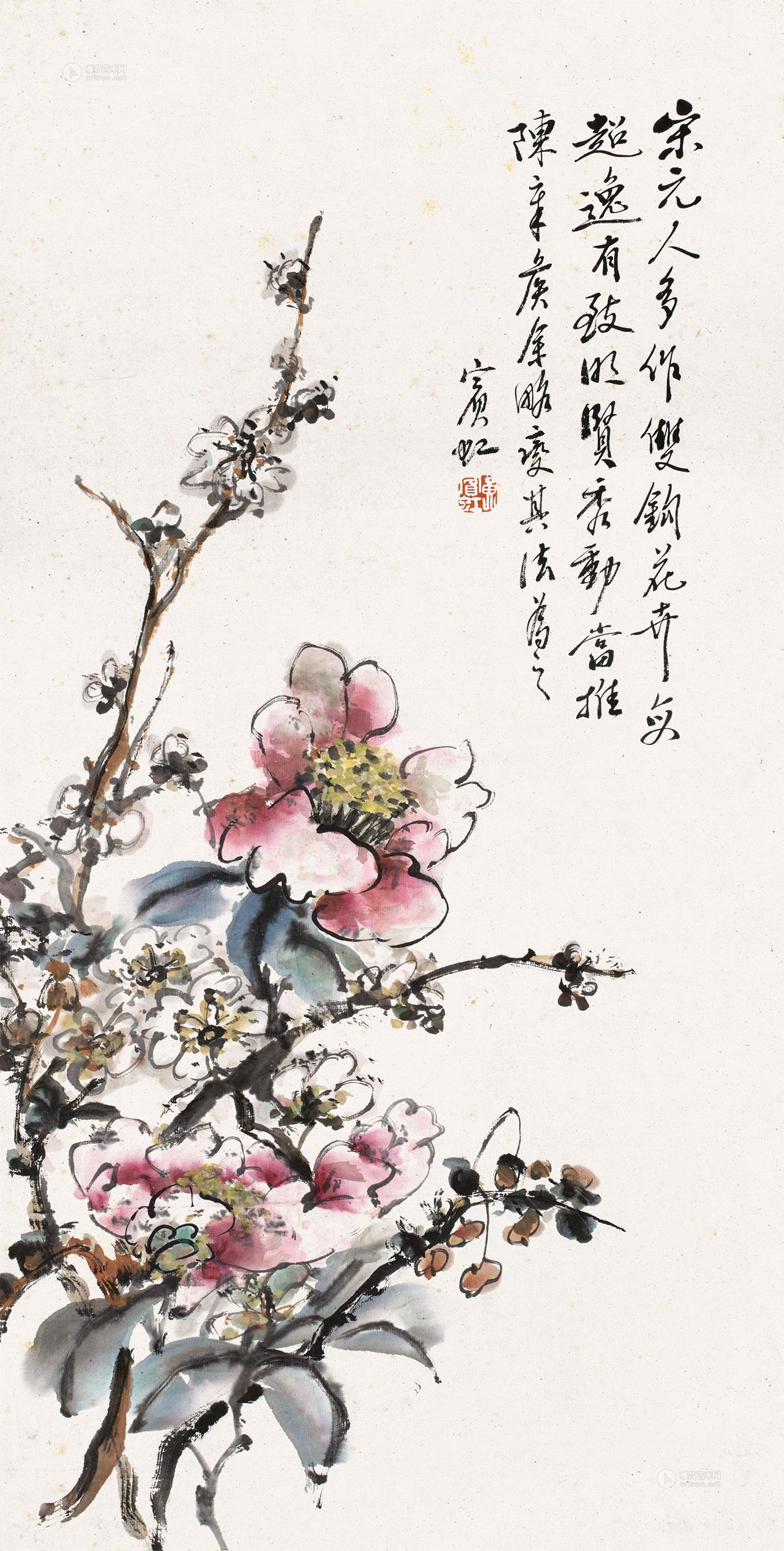 0817 茶花 镜心 纸本