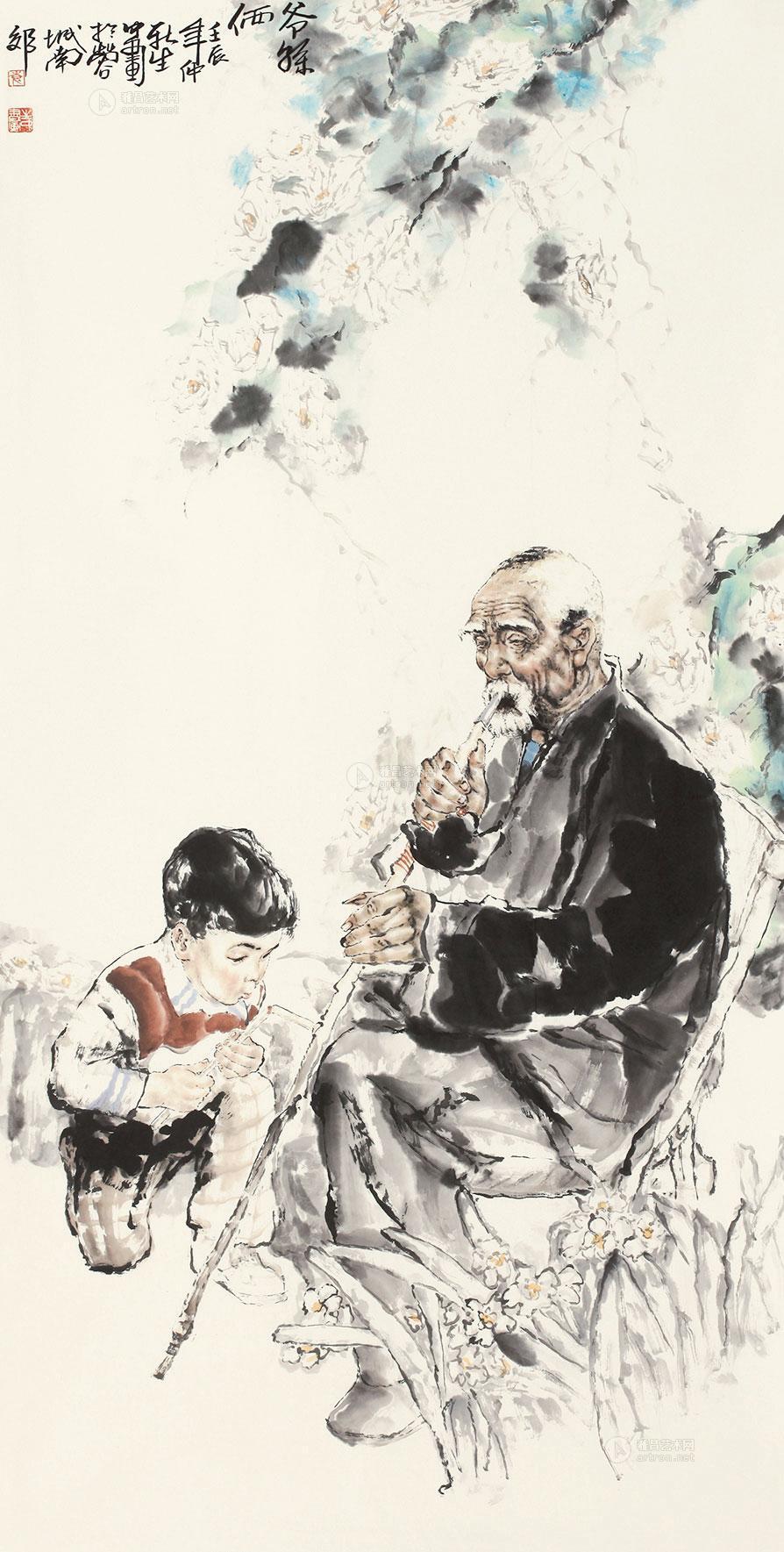 0134 爷孙俩 镜心 纸本