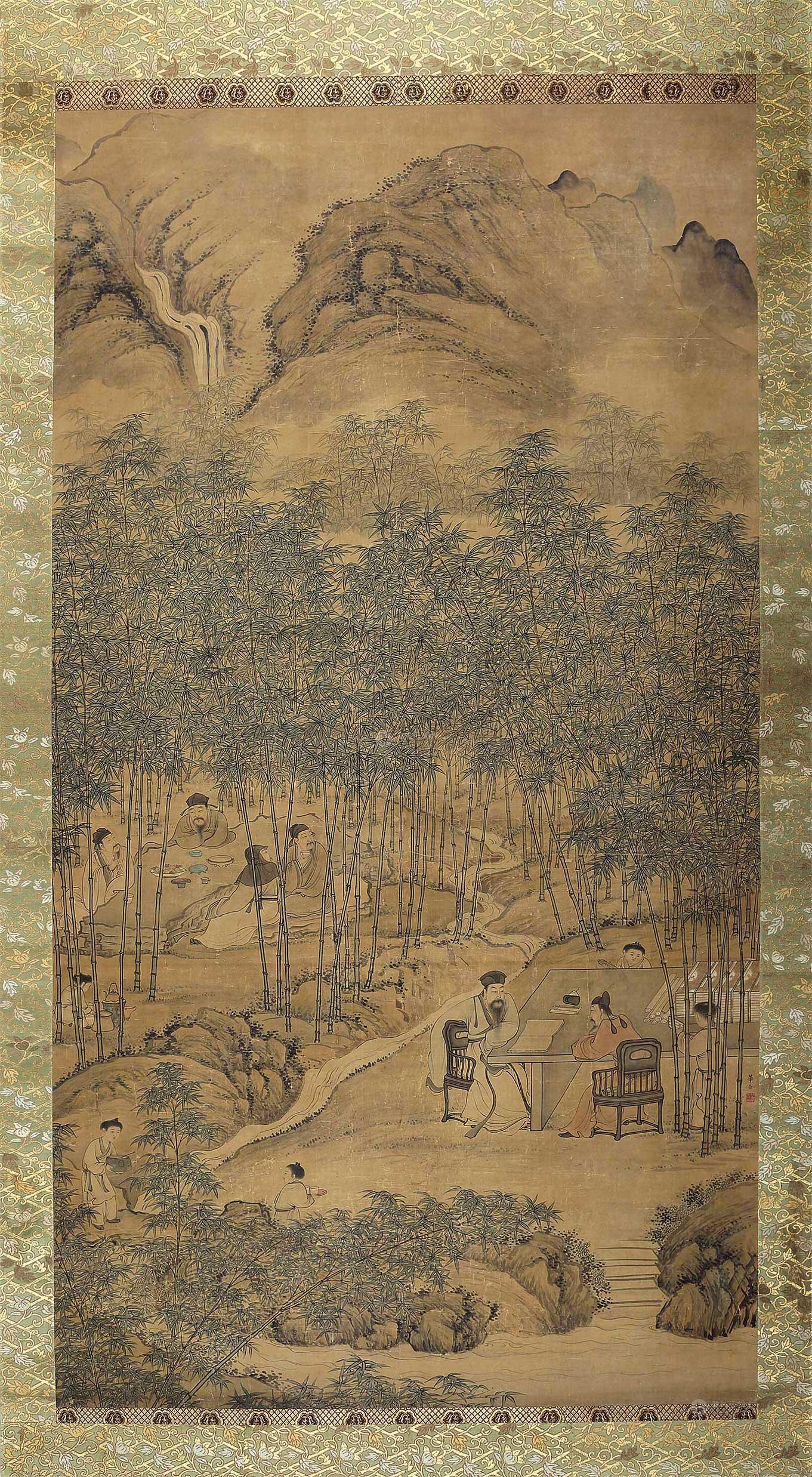 *0736 竹溪六逸图 立轴 设色绢本