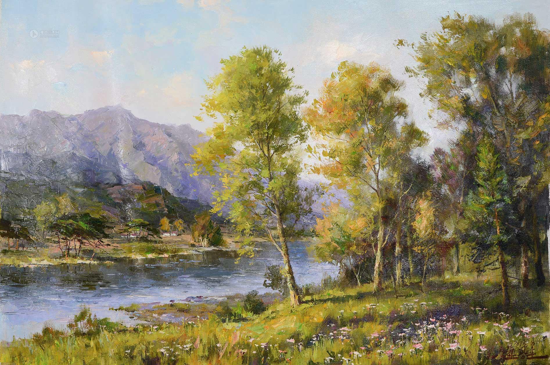 【2013年作 山村的河流 布面油彩 布面】拍卖品_图片_价格_鉴赏_油画