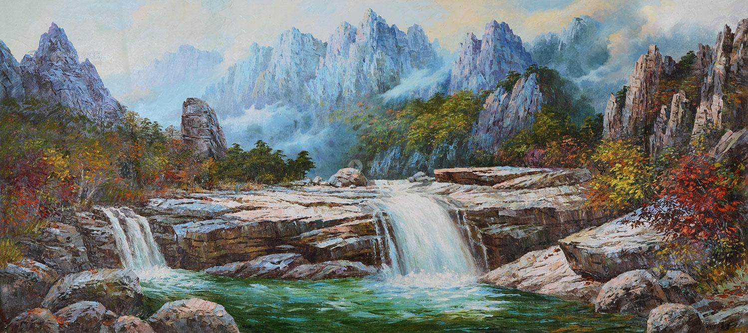 【2013年作 金刚山瀑布 布面油彩 布面】拍卖品_图片_价格_鉴赏_油画