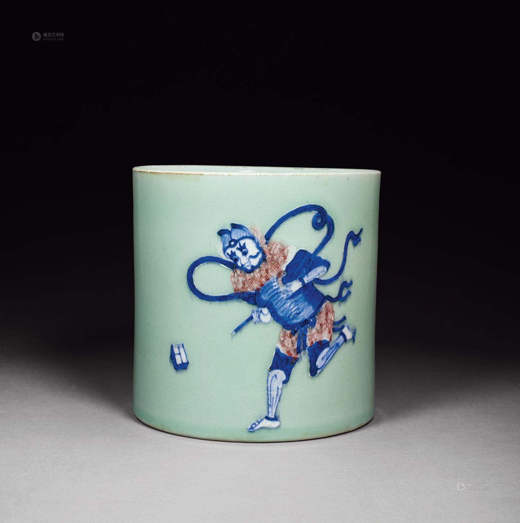 魁星点斗纹笔筒】拍卖品_图片_价格_鉴赏_清代青花釉里红瓷器_雅昌