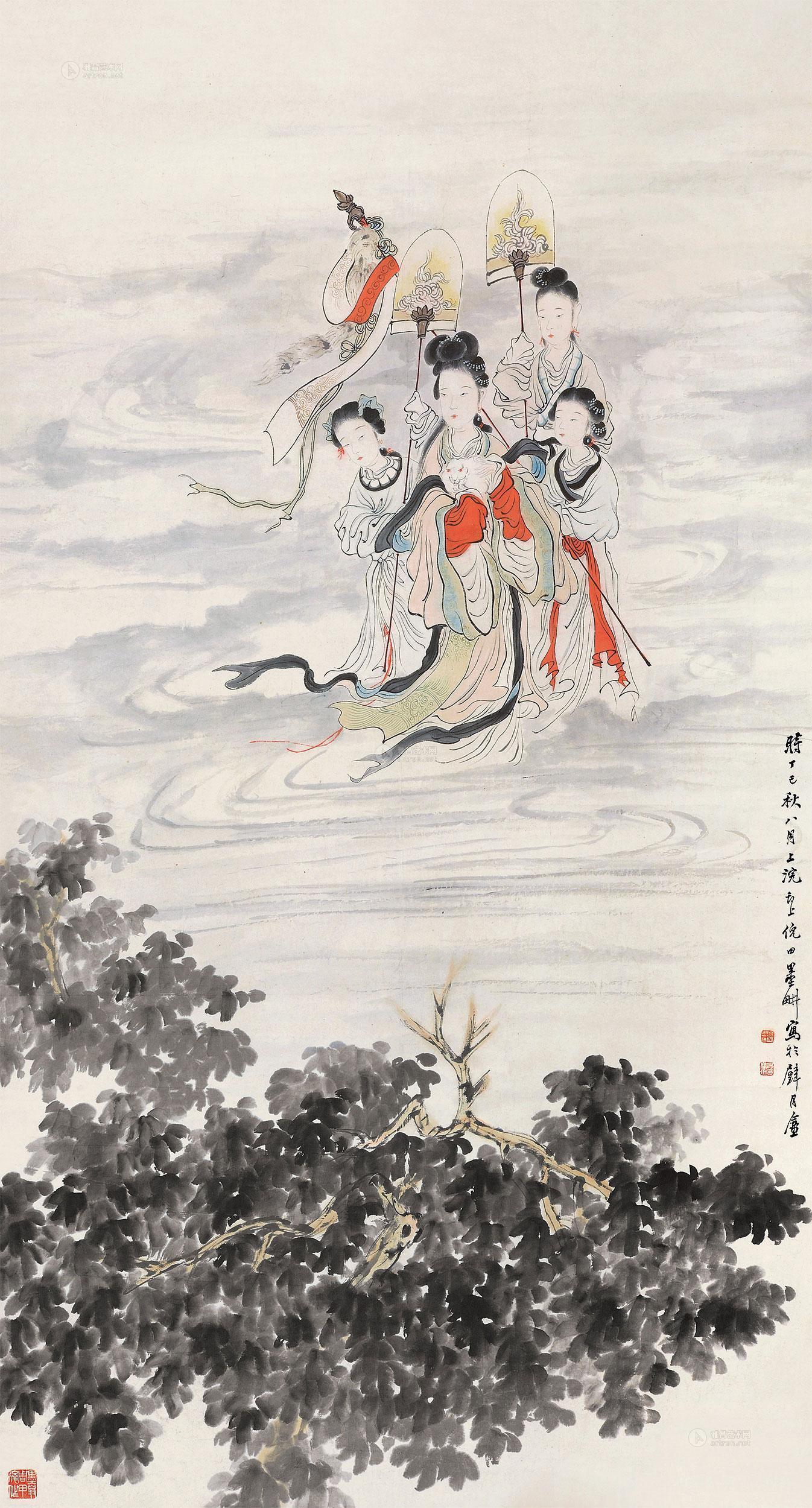 0002 丁已(1917)年作 月宫仙子 立轴 设色纸本