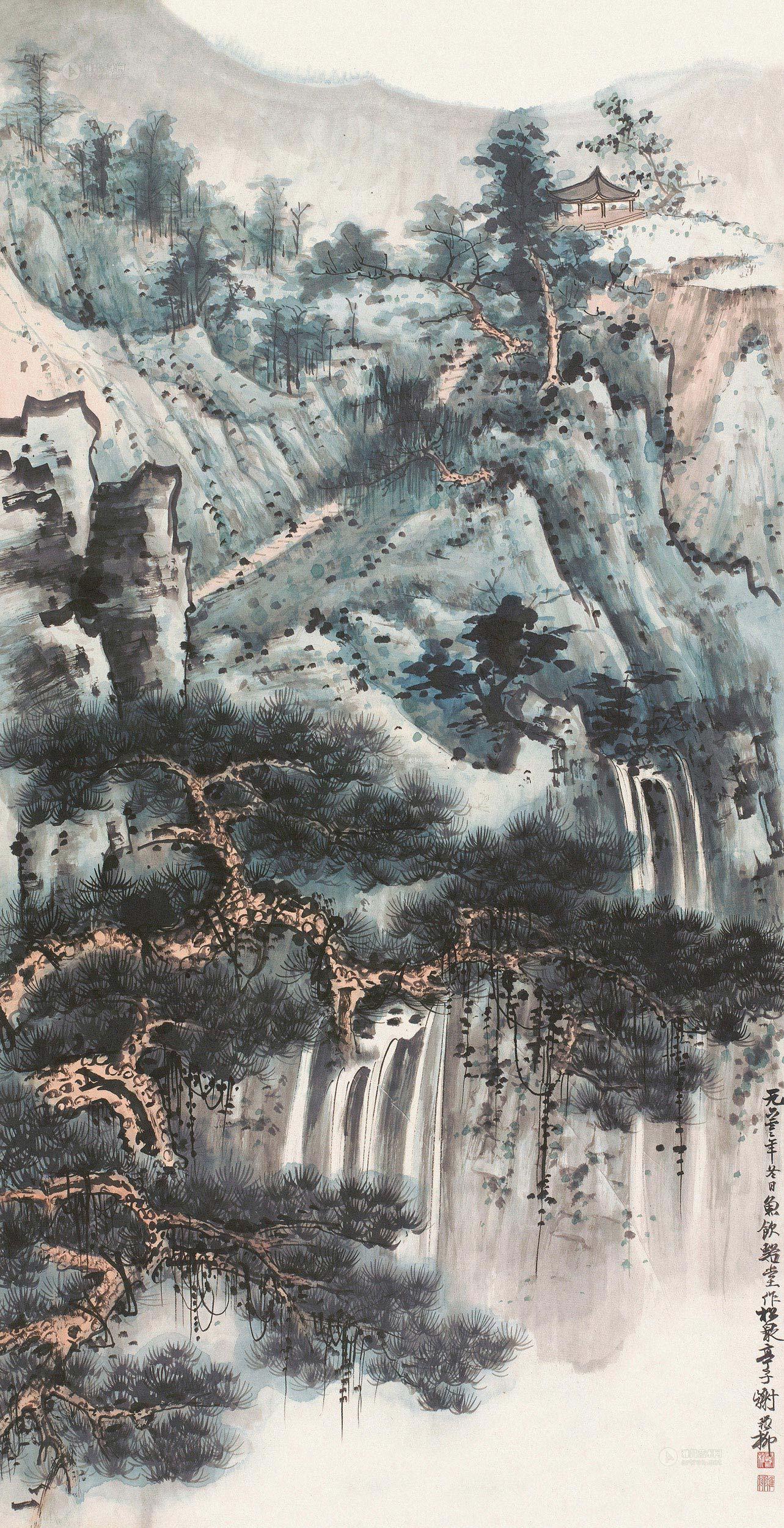 0161 1960年作 松泉亭子 立轴 设色纸本