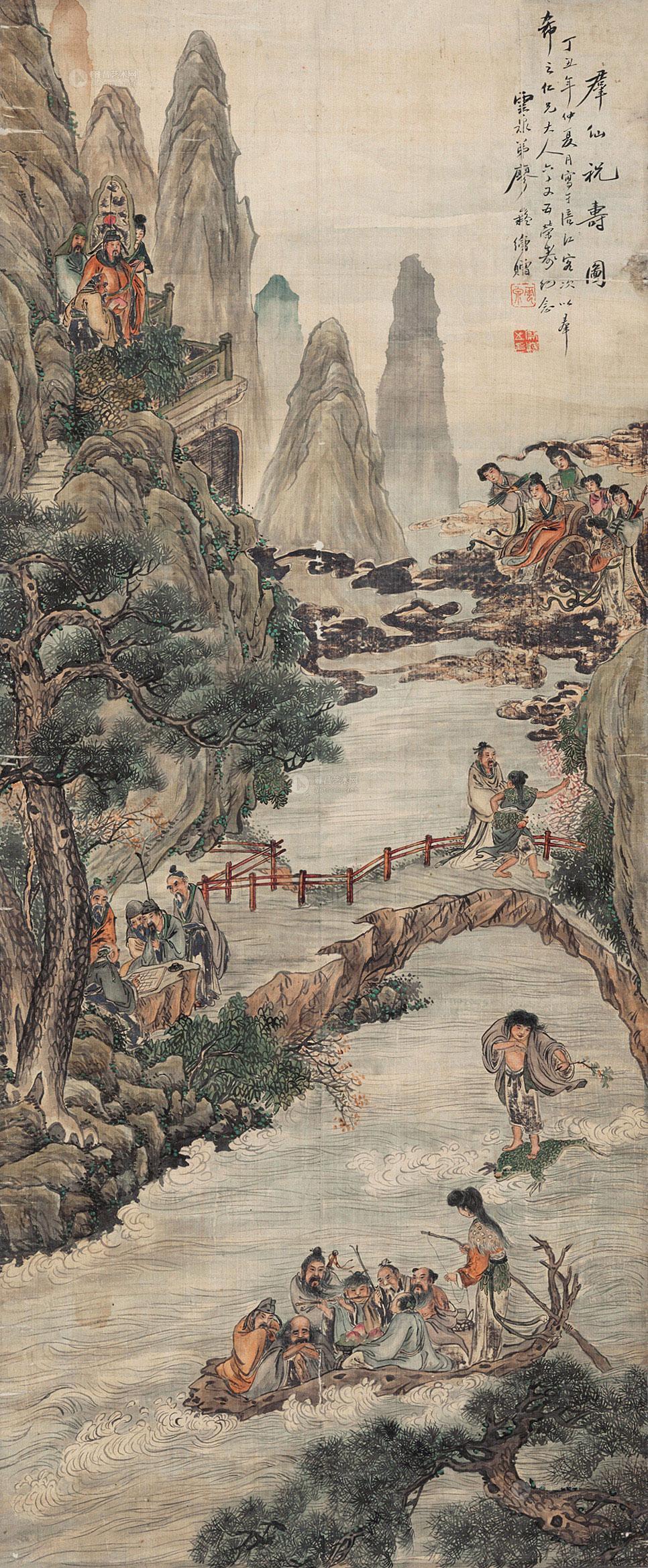 0625 1937年作 群仙祝寿 镜片 设色纸本