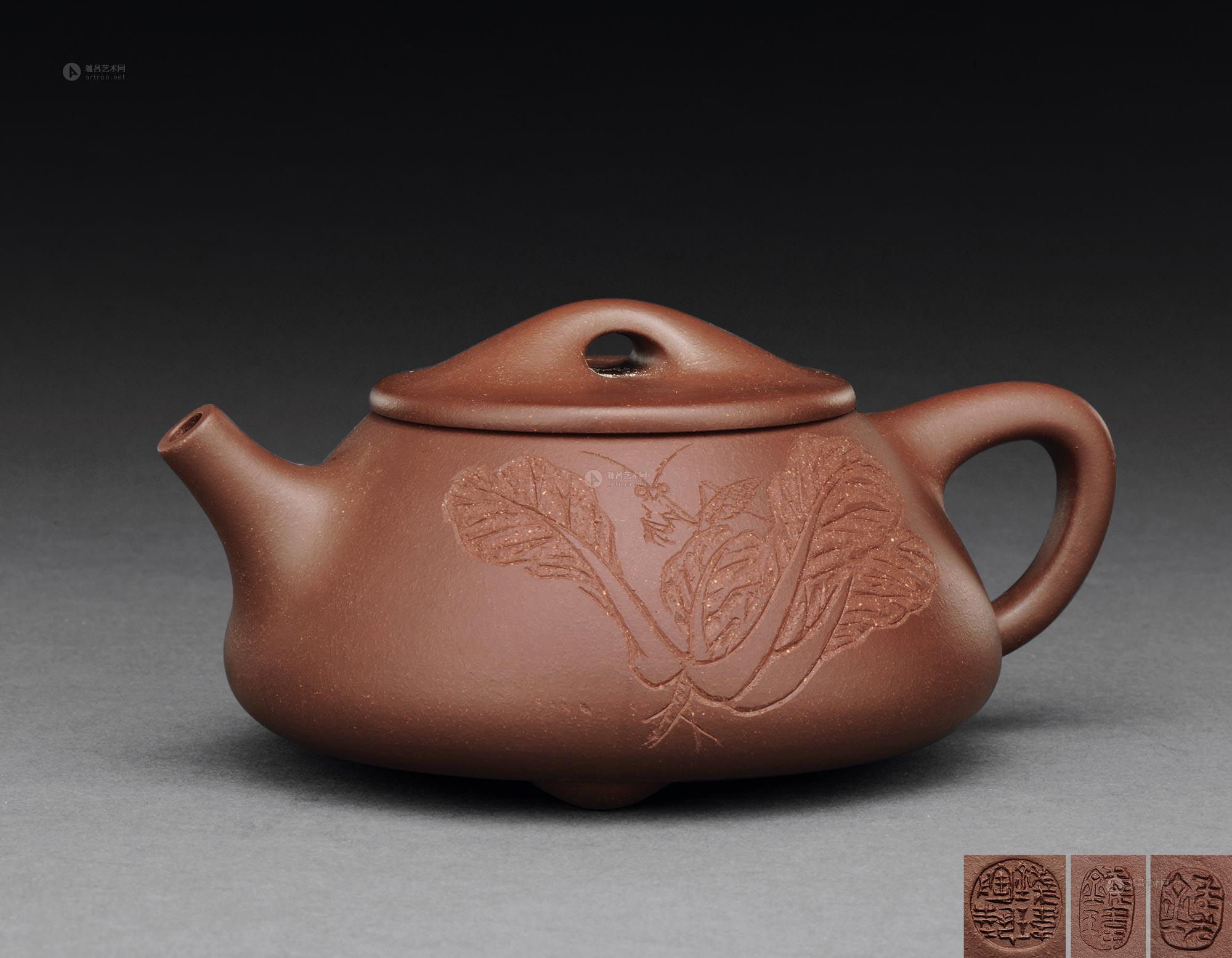 钱玮制范遥青刻昆虫纹紫泥石瓢壶】拍卖品_图片_价格_鉴赏_紫砂_雅昌
