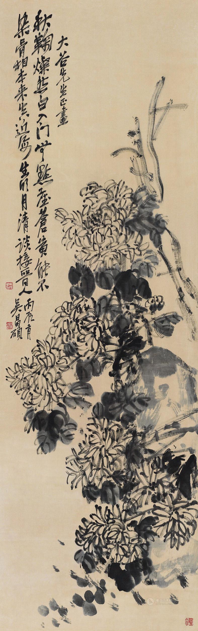 【1916年作 墨菊 立轴 水墨绢本】拍卖品_图片_价格_鉴赏_绘画_雅昌