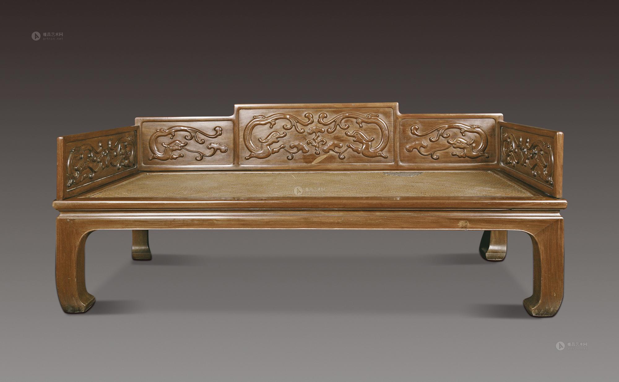 0089 红木雕龙五屏罗汉床