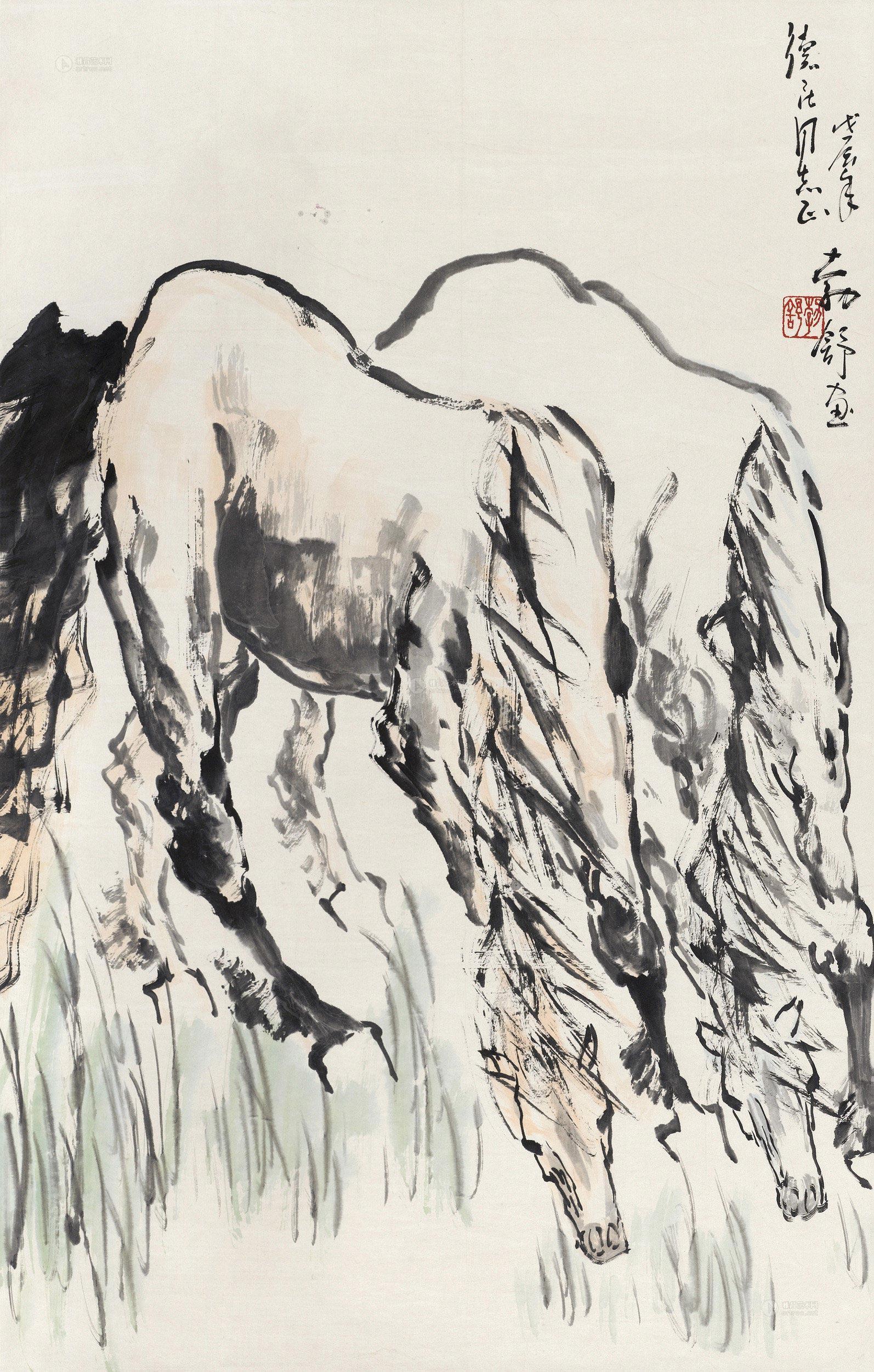 【双骏图 立轴 设色纸本】拍卖品