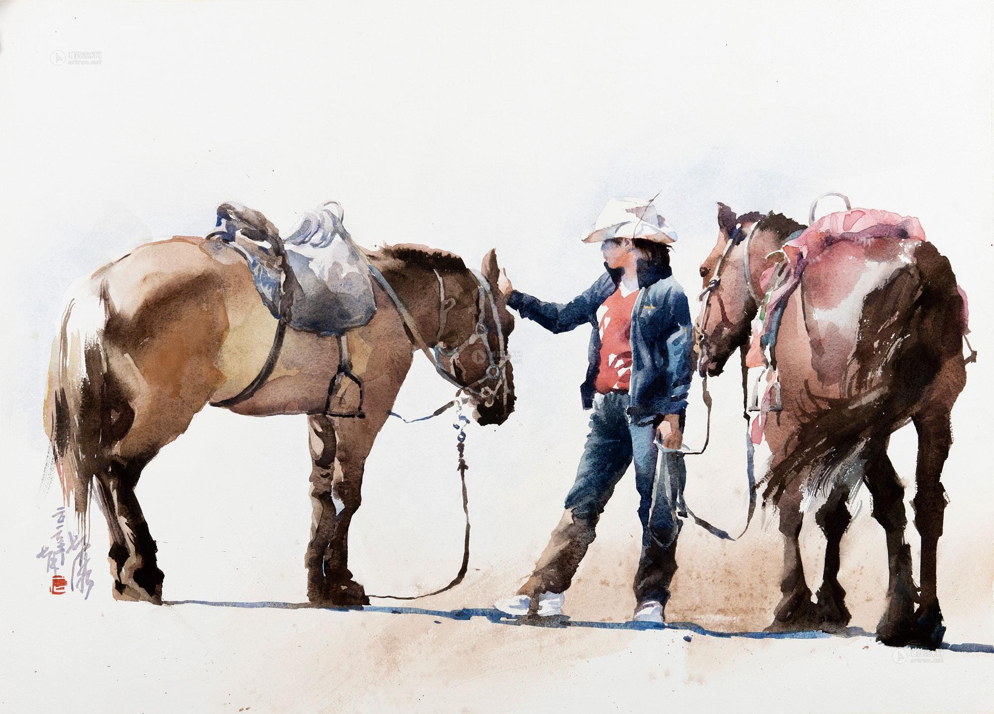 0435 巾帼骑手之二 纸本水彩