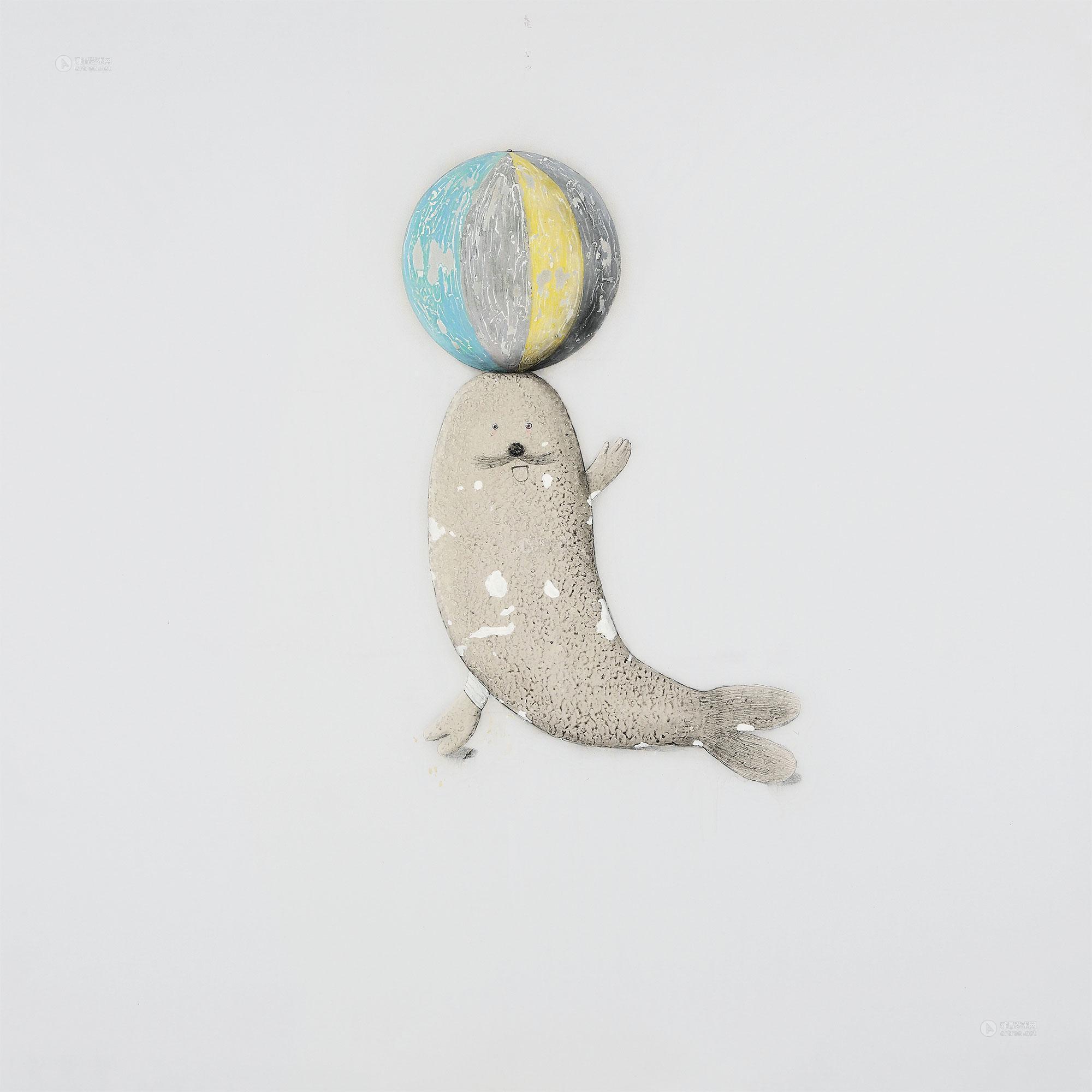 0129 2004年作 海狮顶球 布面丙烯