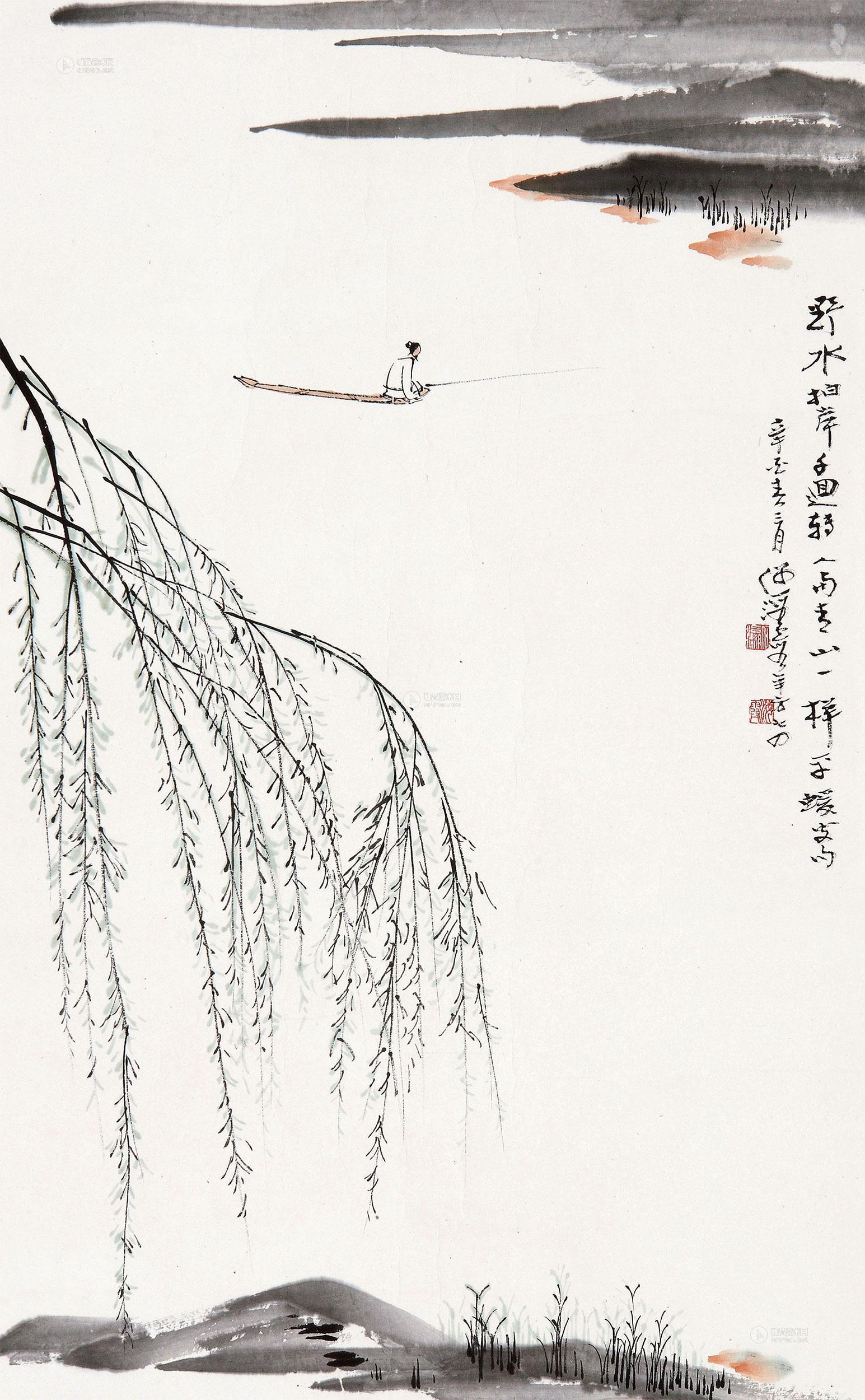0106 春江独钓 镜心 设色纸本