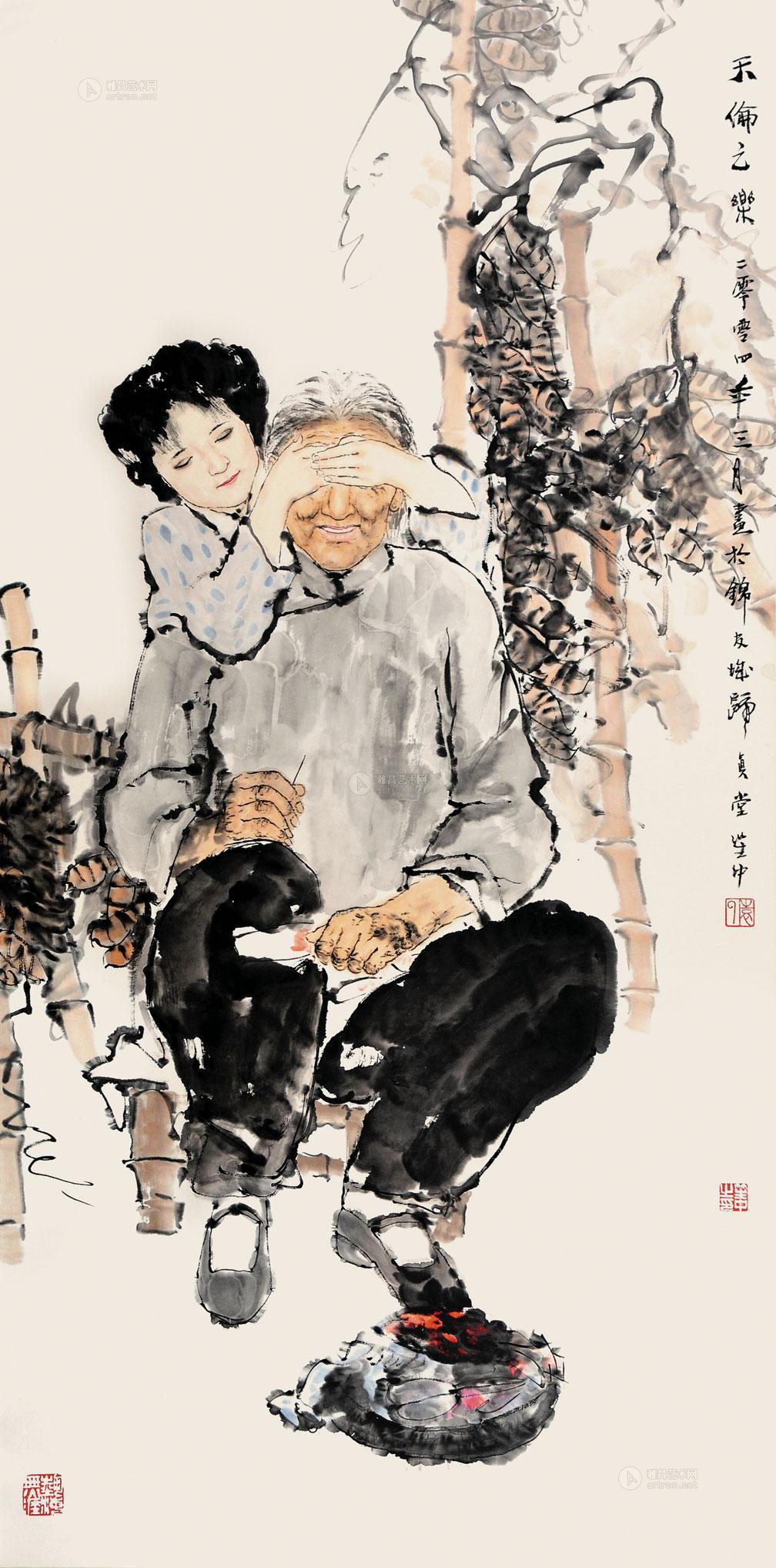 0501 天伦之乐 立轴 设色纸本