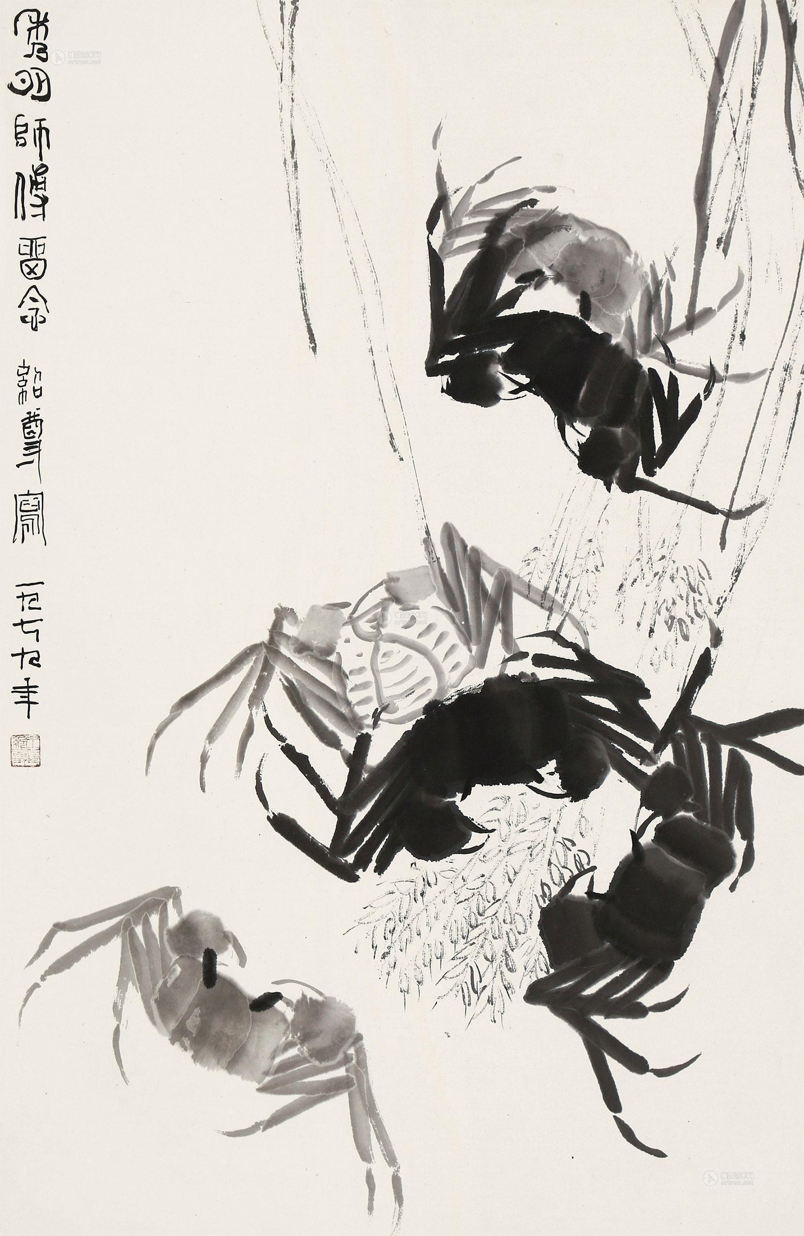 0982 蟹趣图 立轴 水墨纸本