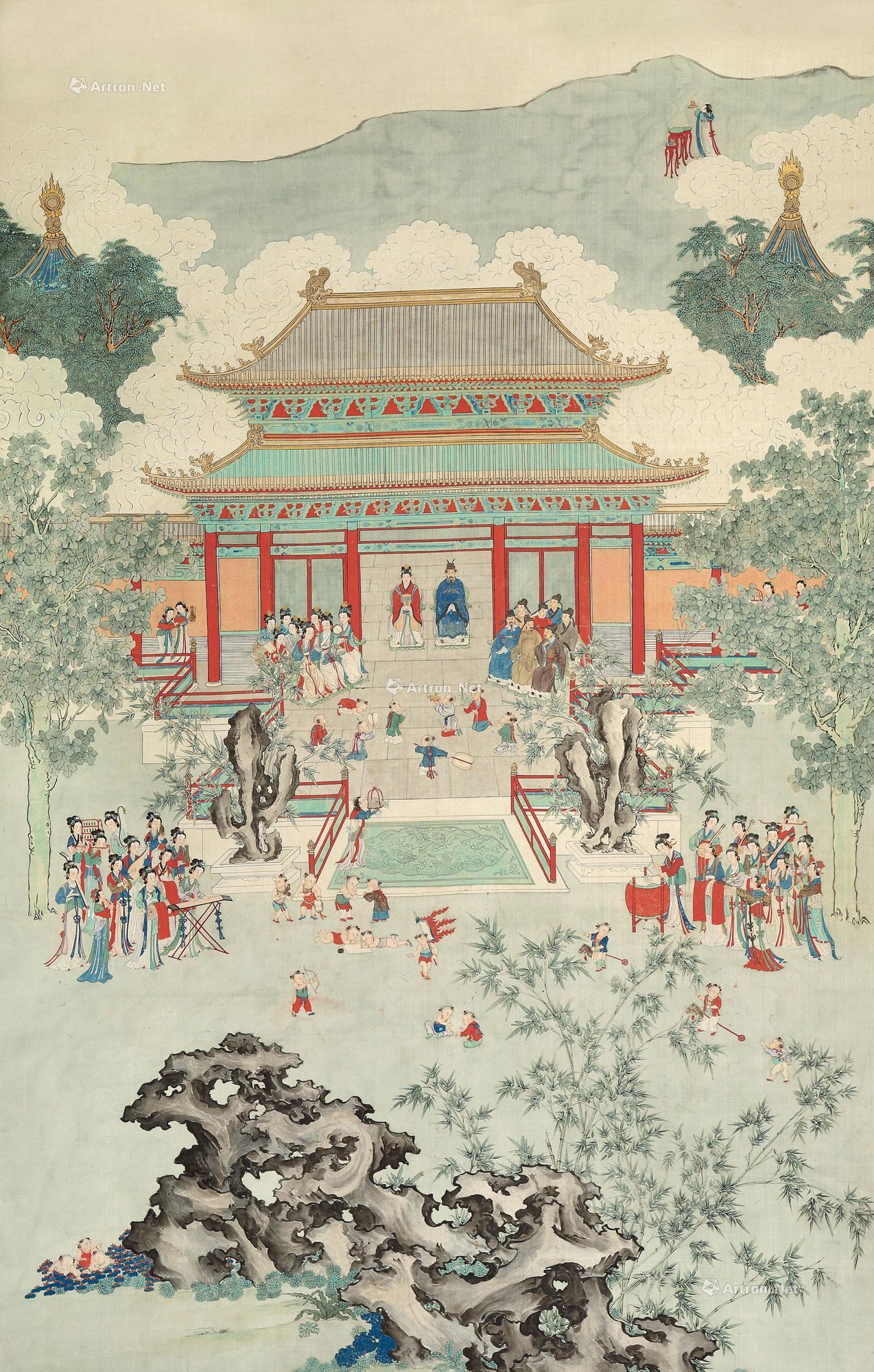 1094 祝寿图 立轴 设色绢本
