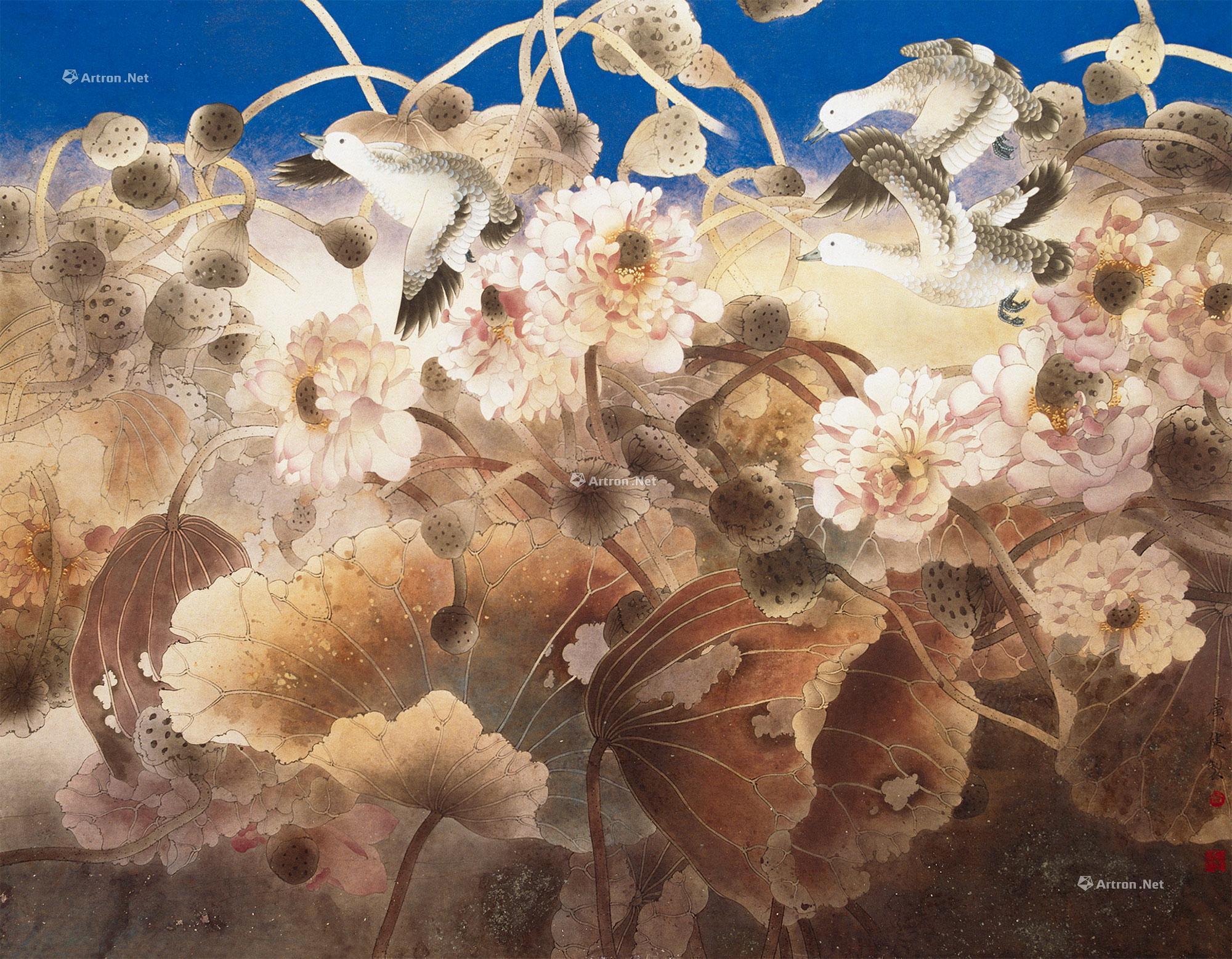 0512 1996年作 月是故乡明 镜框 设色纸本