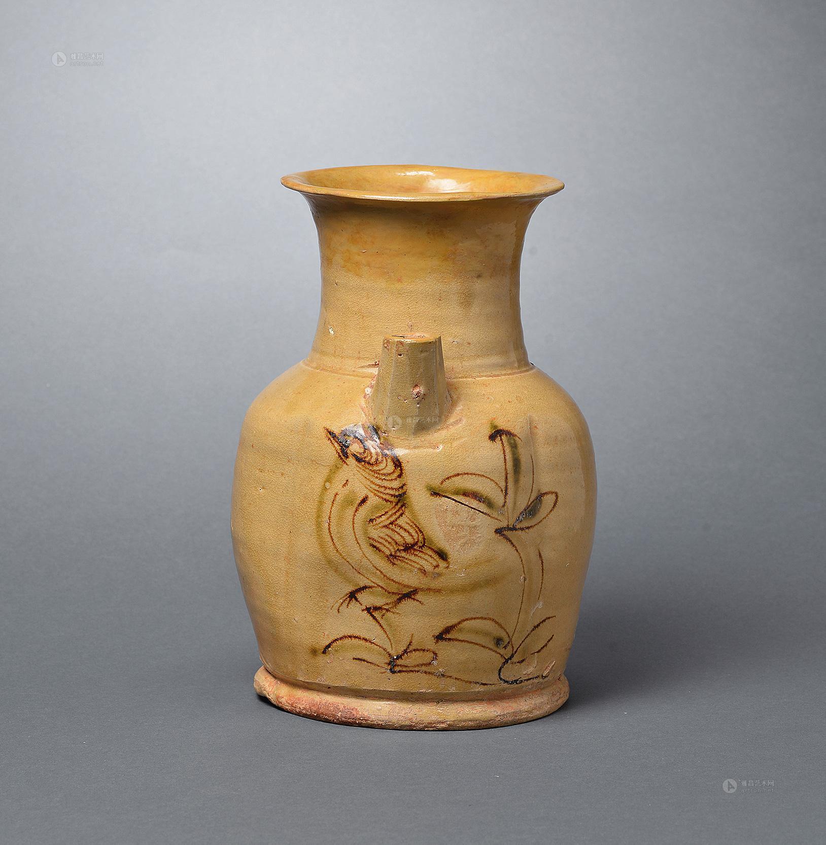 3436 唐 长沙窑釉下彩花鸟纹水注