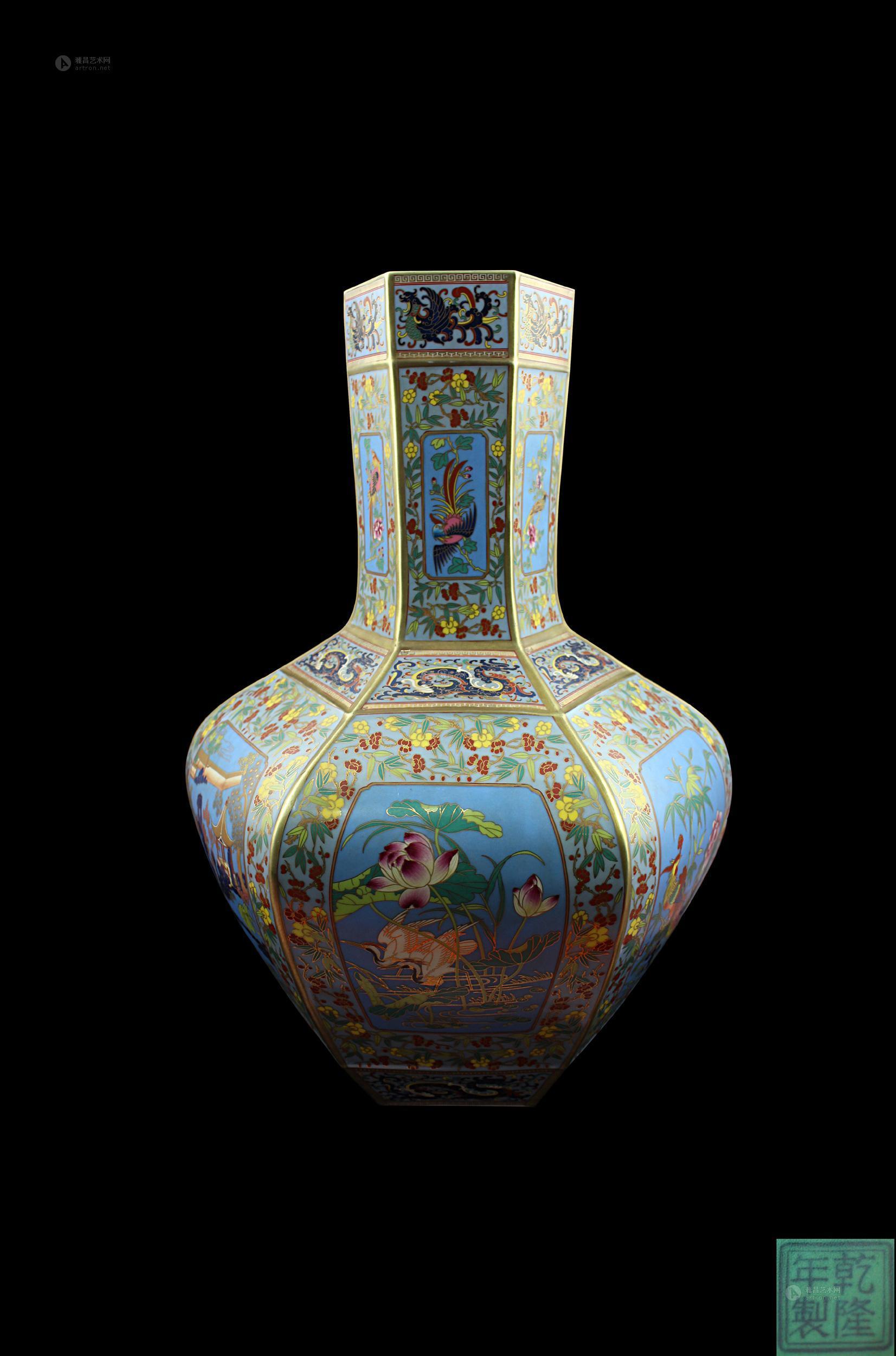 光花鸟庭园六棱天球瓶】拍卖品_图片_价格_鉴赏_现当代及其它瓷器
