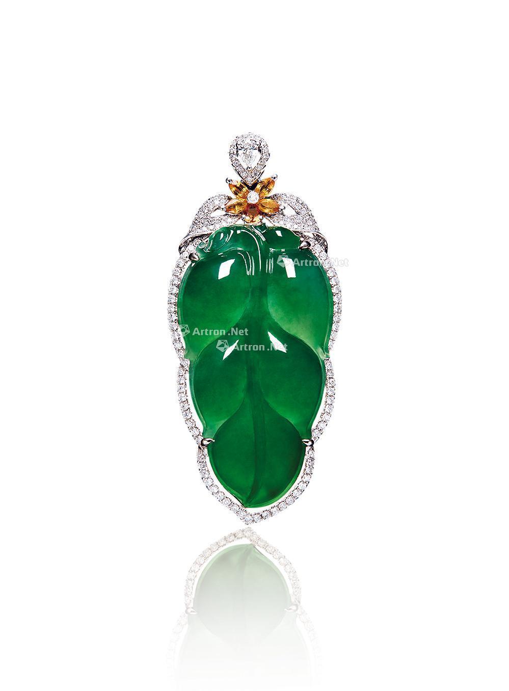 0607 天然满绿翡翠叶子吊坠