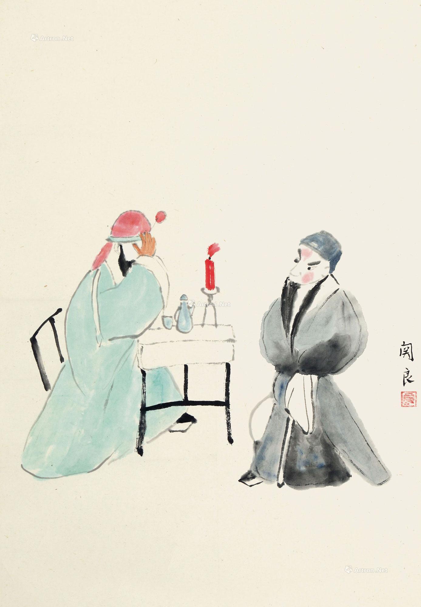 0055 戏剧人物 立轴 设色纸本