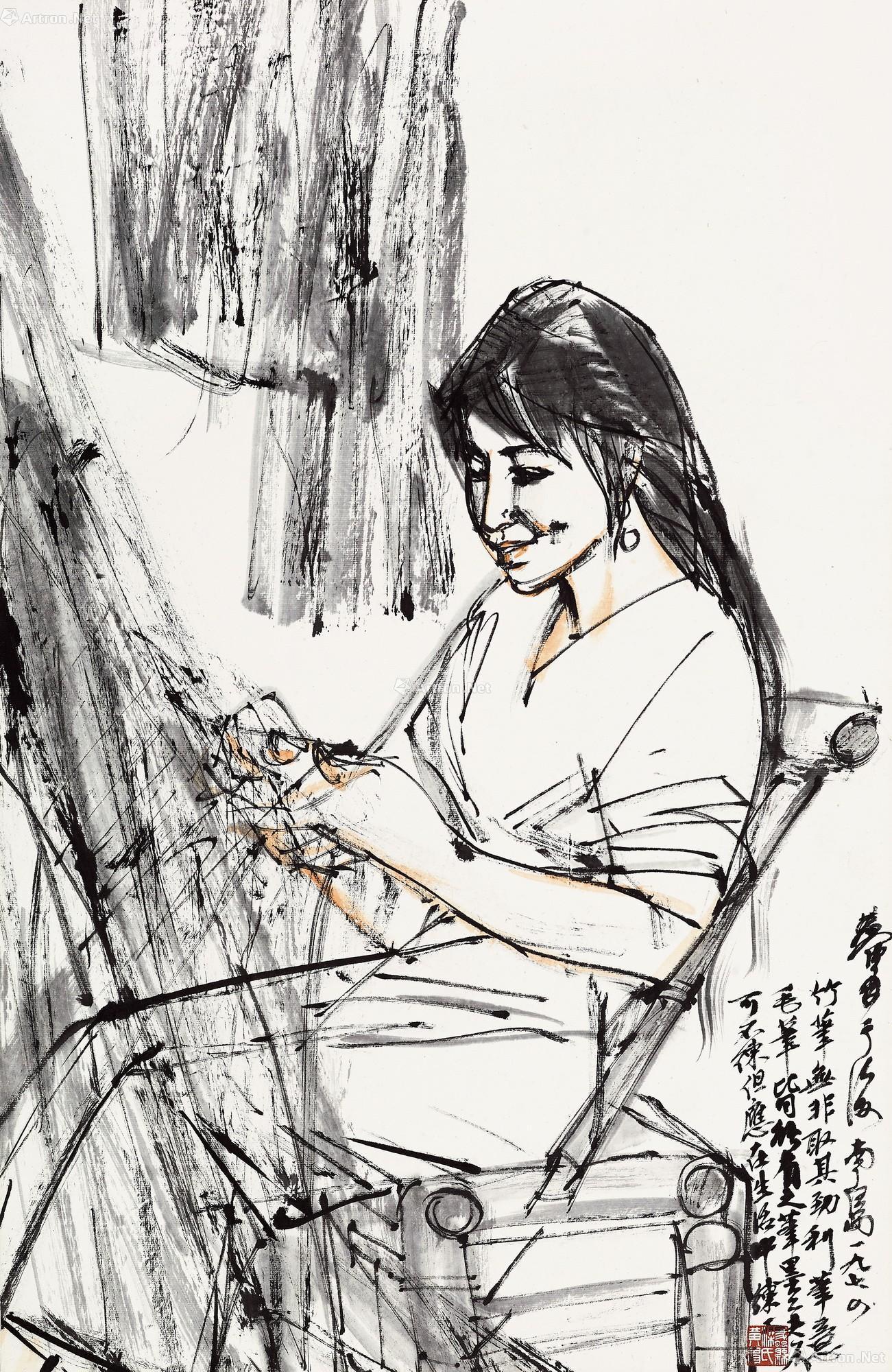 0366 织女图 镜心(片) 纸本设色