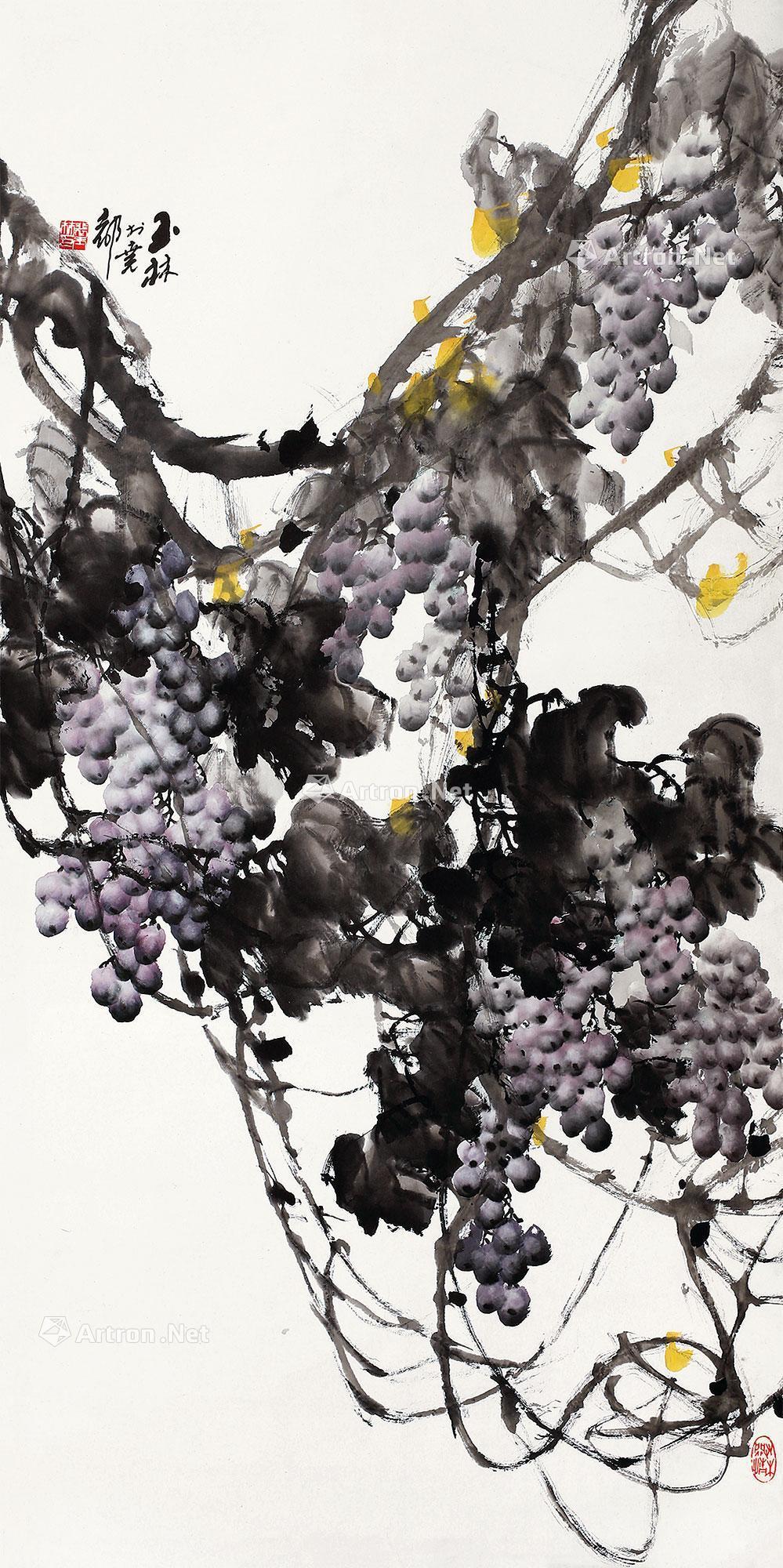 0640 葡萄 镜片 设色纸本